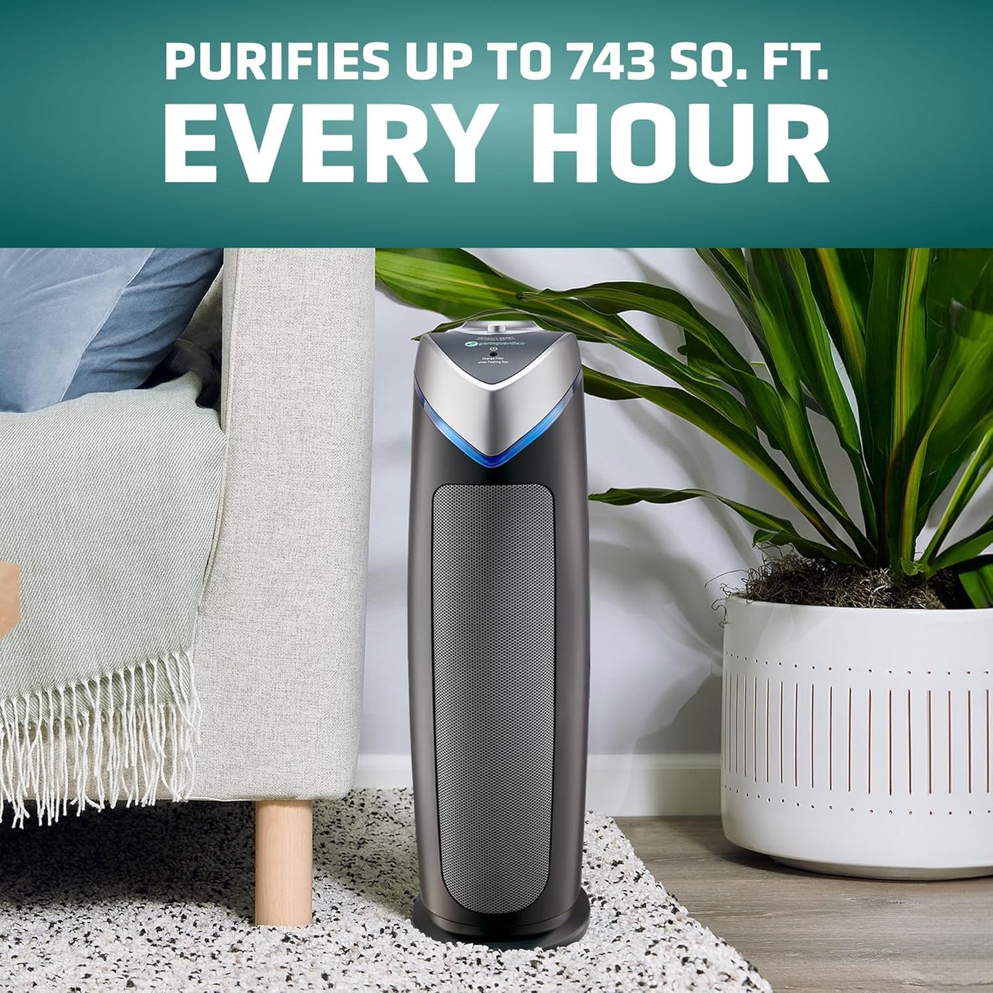 GermGuardian HEPA Air Purifier - Large Room Air Purifier for Bedroom, Office, Dorm, and Home - Filters Pet Dander, Dust, Pollen, Smoke, Scents - AC4825E - 22" Tower - Gray
