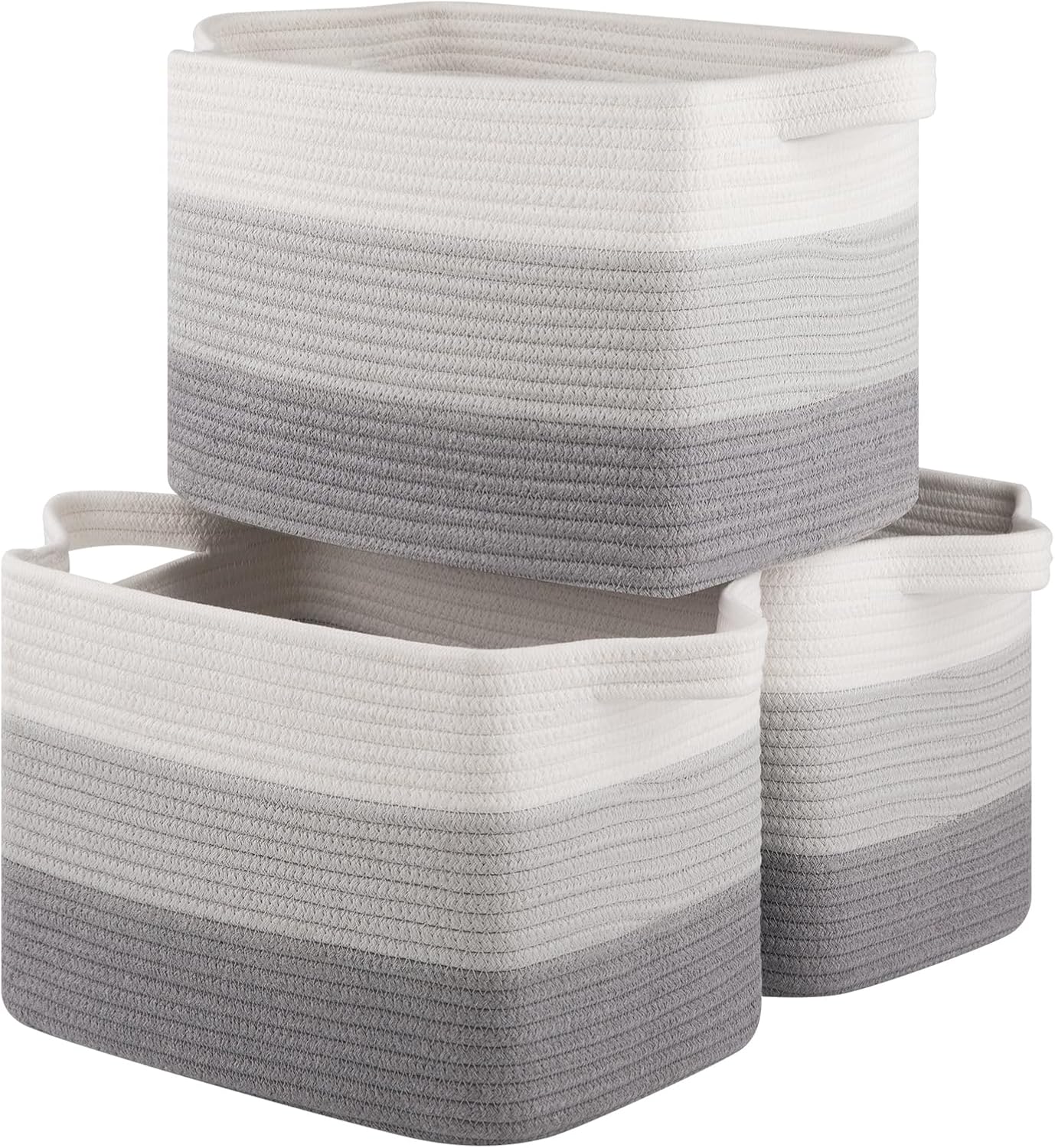 OIASKET Storage Baskets for Organizing, Woven Baskets for Shelves, Rectangle Decorative Organizer for Storage Clothes, Toy, Books, Towels Nursery Bins 3 Pack (Gradient Grey, 15.75"x11.8"x9.85")