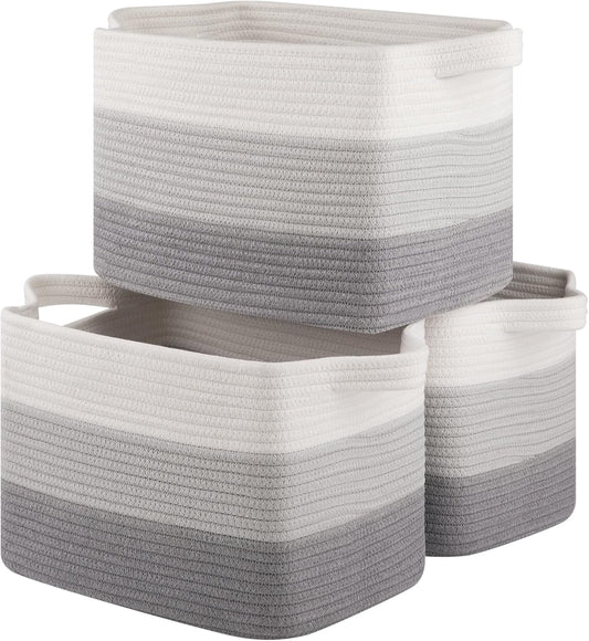 OIASKET Storage Baskets for Organizing, Woven Baskets for Shelves, Rectangle Decorative Organizer for Storage Clothes, Toy, Books, Towels Nursery Bins 3 Pack (Gradient Grey, 15.75"x11.8"x9.85")