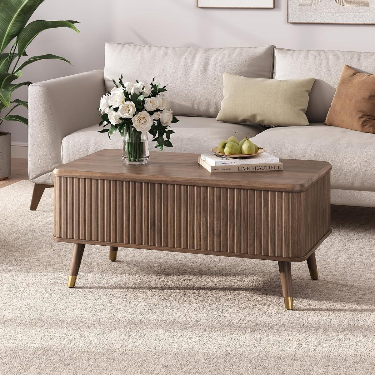 JOINICE Walnut Lift Top Coffee Table with Storage for Living Room,38"