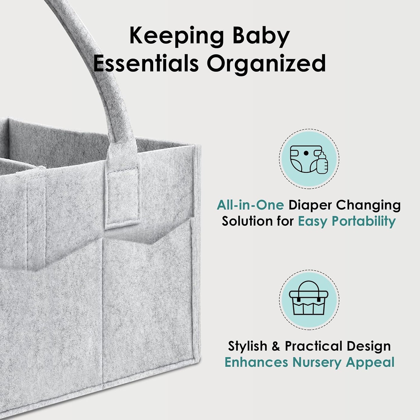 HIPHOP PANDA 2-Pack Diaper Caddy Organizer - Nursery Storage Bin & Car Organizer for Diapers, Wipes, and Baby Essentials - Dual-Color Solid Set (Dark Grey/Grey), Regular Size