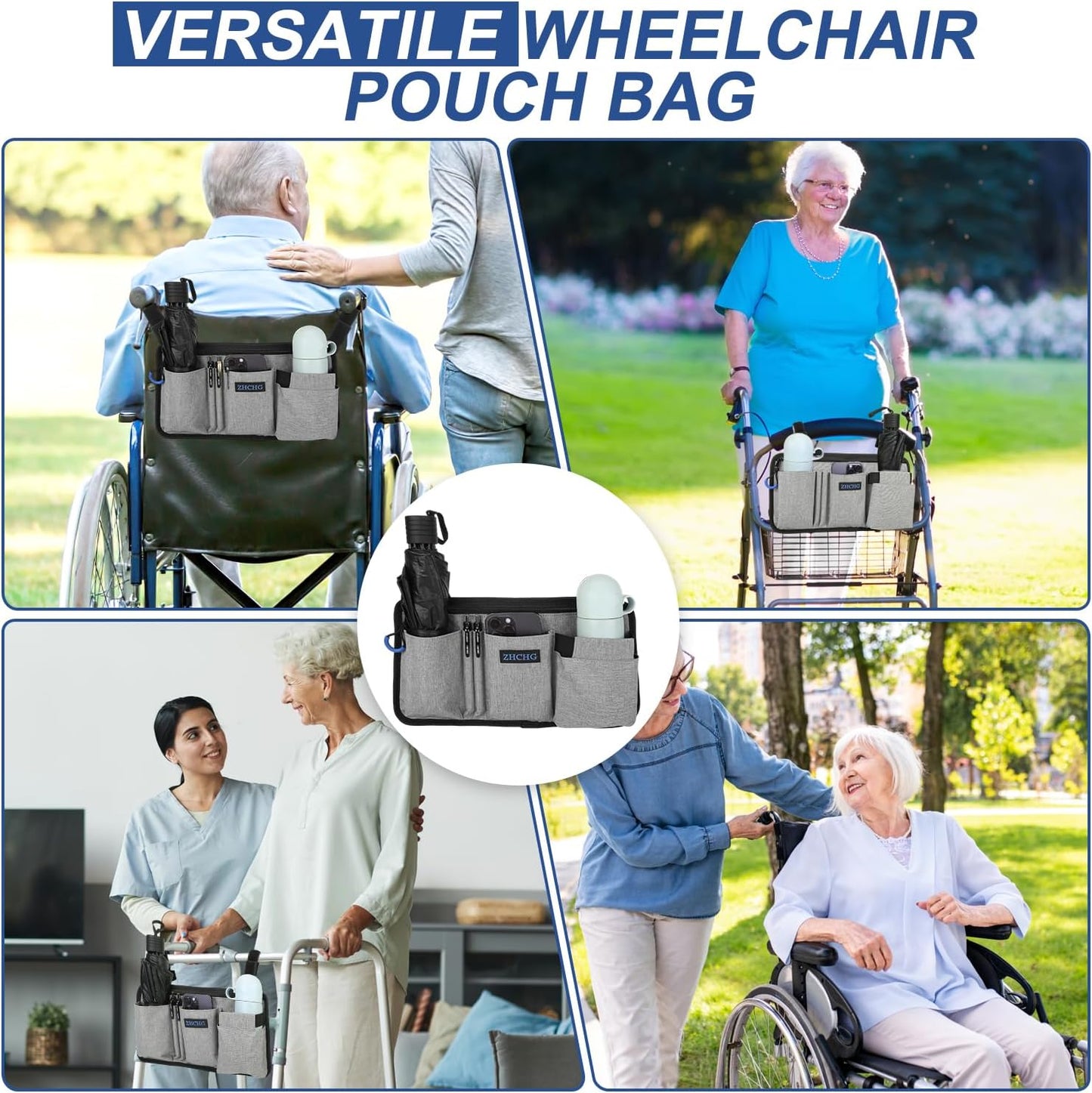 ZHCHG Wheelchair Side Bag with Cup Holder, Wheelchair Armrest Pouch Accessories for Walker, Rollator, Electric Scooter Wheelchairs, Ideal Gift for Mother's Day & Father's Day