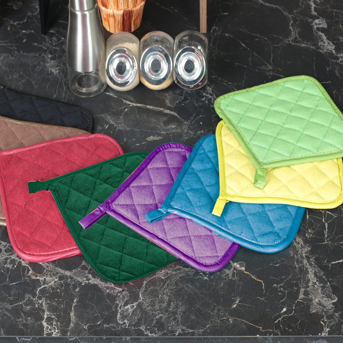 Pot Holders Buffalo Plaid Cotton Heat Resistant Potholder, Pot Holder, Hot Pads, Trivet for Cooking and Baking (5, Dark Green)