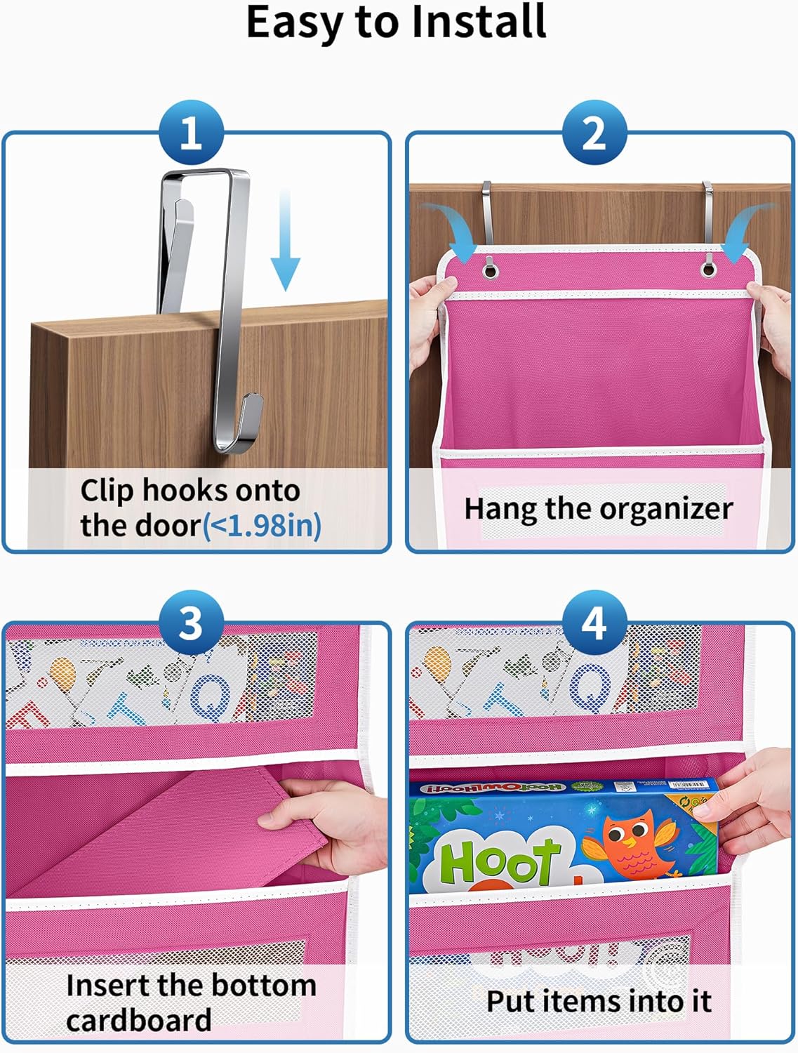 JARLINK Over The Door Organizer Storage, 5 Shelf Hanging Door Organizer with 5 Large Capacity Pockets, Anti Tilt 44 lb Load Behind Door Storage for Bedroom, Bathroom, Pantry, Nursery, Rose Pink