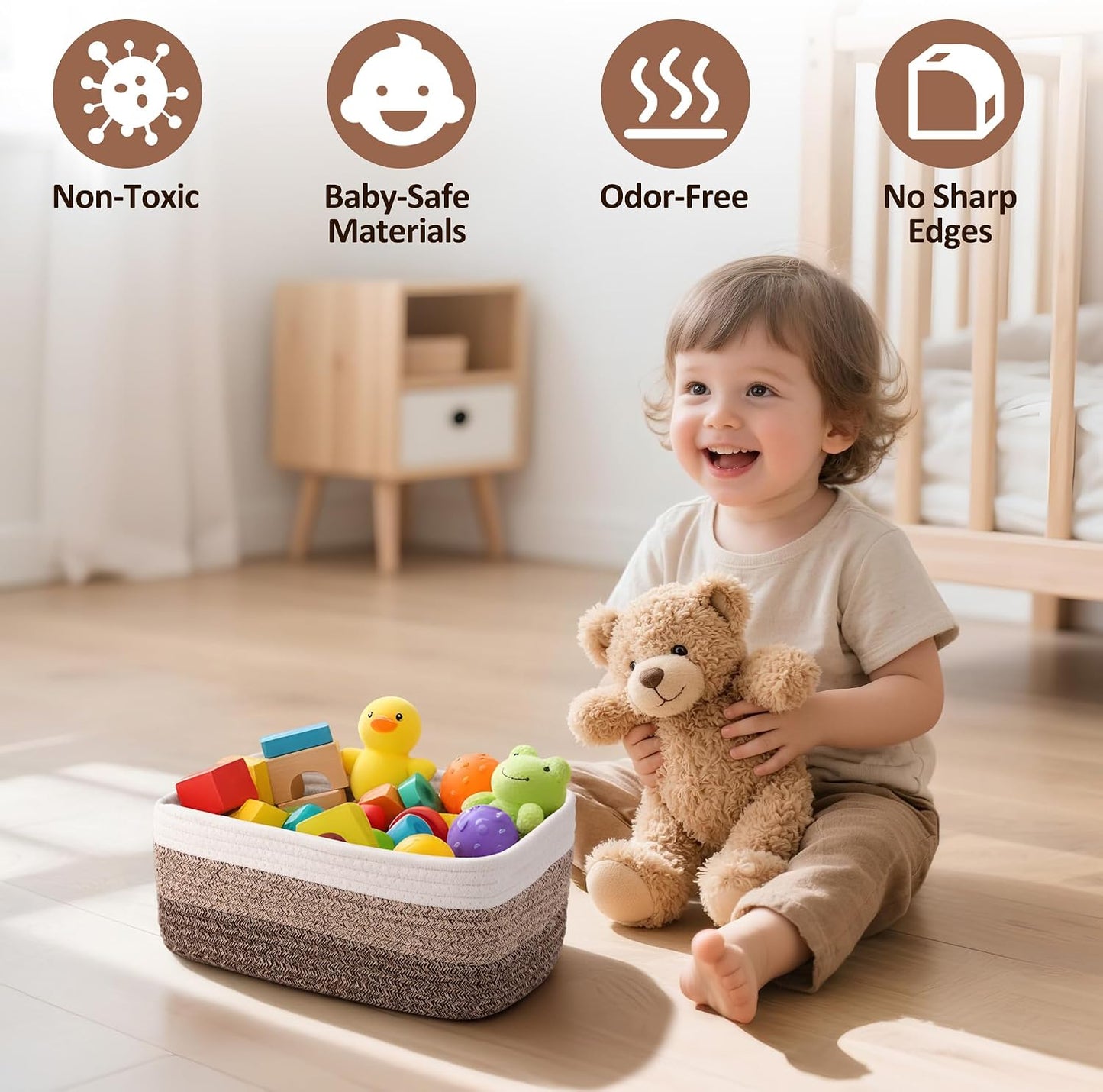 5-Pack Small Woven Rope Storage Baskets, 2 Sizes Organizer Bins | Fabric Cube Boxes and Rectangular Shallow Bins for Closet, Shelf, Bookshelf, Nursery, Changing Table, Bathroom, Toys & Home