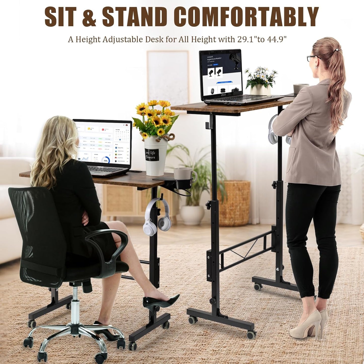SIDUCAL Standing Desk Adjustable Height, Rustic Brown