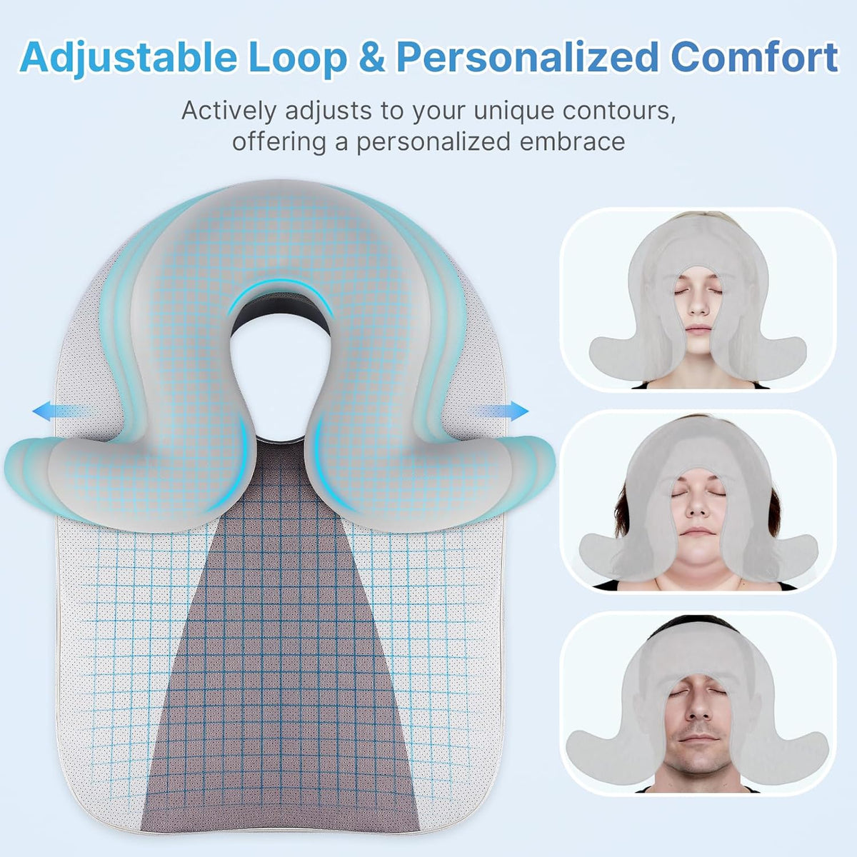 Eye Face Down Pillow Set for Sleeping, BBL, Retinal Surgery Recovery, Soft U-Shaped Memory Foam Stomach Sleeping Prone Pillow with Adjustable Loop for Personalized Comfort, Home Massage Pillows, Grey
