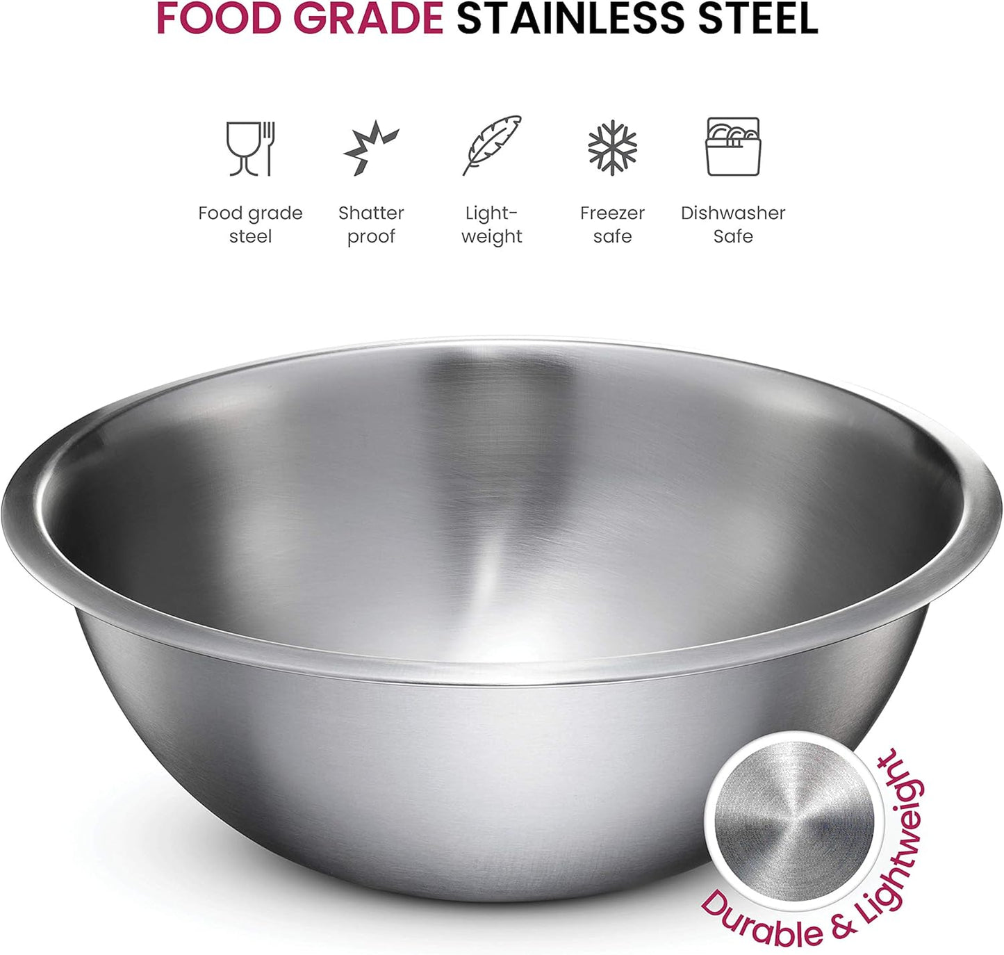 FineDine Stainless Steel Mixing Bowls Set, Dishwasher Safe, 6 Piece Metal Mixing Bowls For Kitchen, Nesting, Large, Small, Big Food Prep, Cooking, Baking