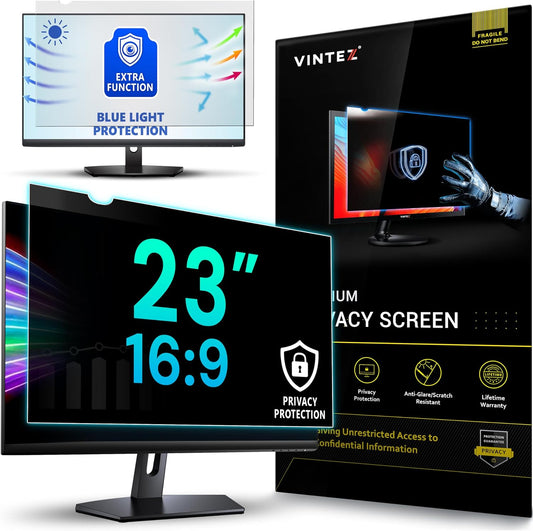VINTEZ 23 Inch 16:9 Privacy Screen for Computer Monitor and Laptop - Anti Glare Protector Film Blue Light Filter Eye Protection - Computer Screen Privacy Shield, [1 Pack]