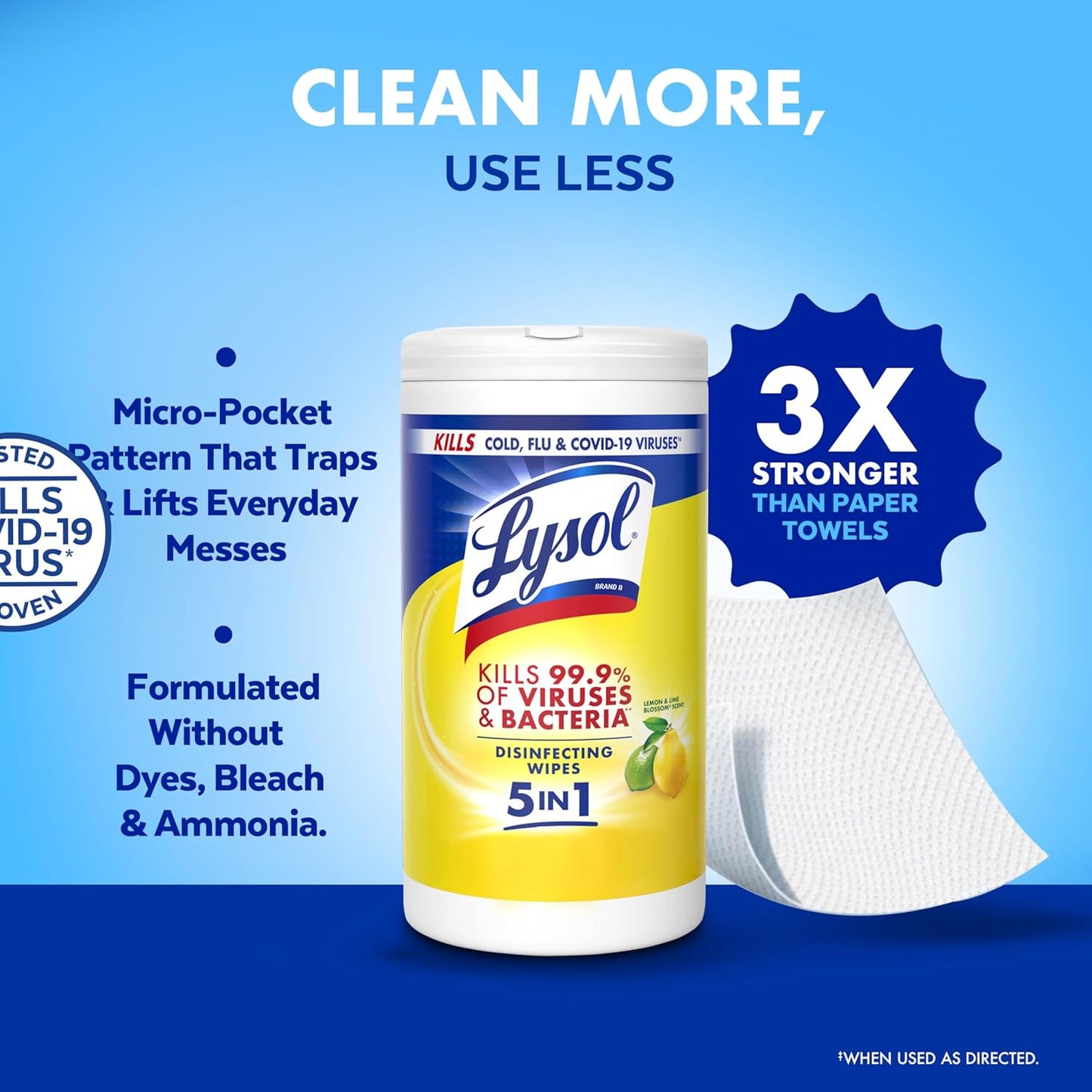 LYSOL Disinfecting Wipes, All Purpose Cleaner, Multi-Surface Antibacterial Cleaning Wipes, Household Cleaning Supplies, Dorm Essentials, Lemon & Lime Blossom Scent, 80 ct. (4 Pack)