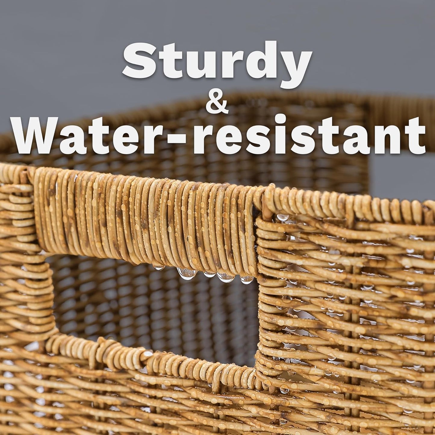 myHomeBody Wicker Storage Basket, Storage Cubes, Resin Wicker, Tan | Set of 3, Woven Baskets for Organizing, Wicker Baskets for Shelf, Large Cube Storage Organizer