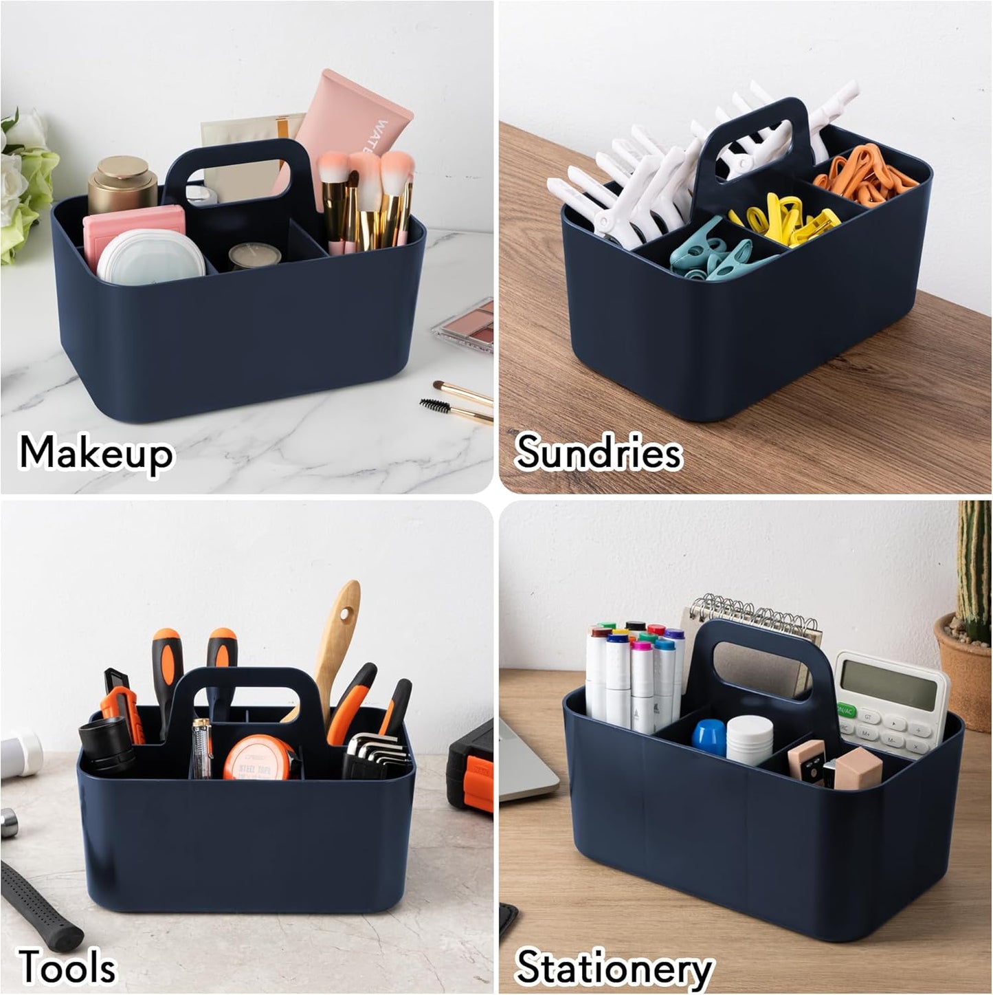 Tiawudi Multipurpose Caddy Organizer, Plastic Caddy with Handle, Stackable Desk Organizer for Stationery, Marker and Pencil, Office Supplies Organizer, Dorm Caddy