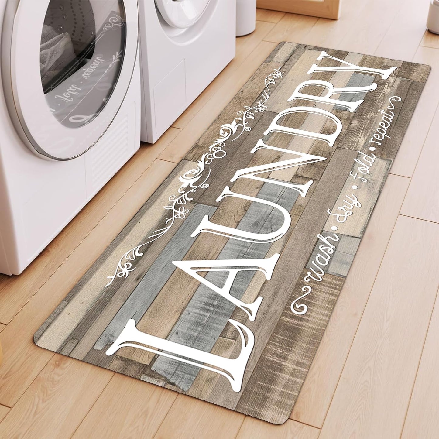 Laundry Room Rug Runner 20"X47" Grey Wood Non Slip Laundry Rugs and Mats for Laundry Room Decor Washable Runner Rugs for Farmhouse Kitchen Floor Bathroom Entryway Area Rugs