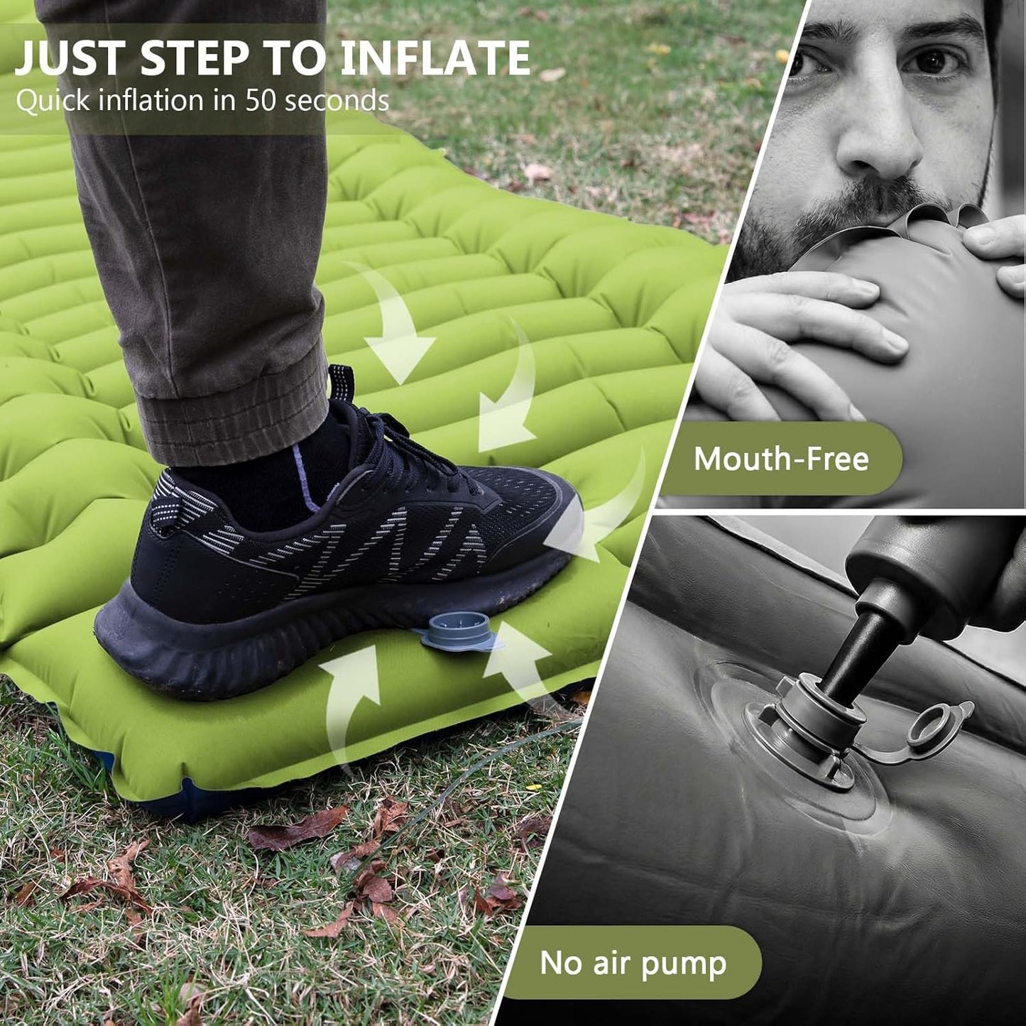 Sleeping Pad, Ultralight Camping Mattress with Pillow, Built-in Foot Pump Inflatable Sleeping Pad Compact for Camping Backpacking Traveling Hiking Tent, Single, Green