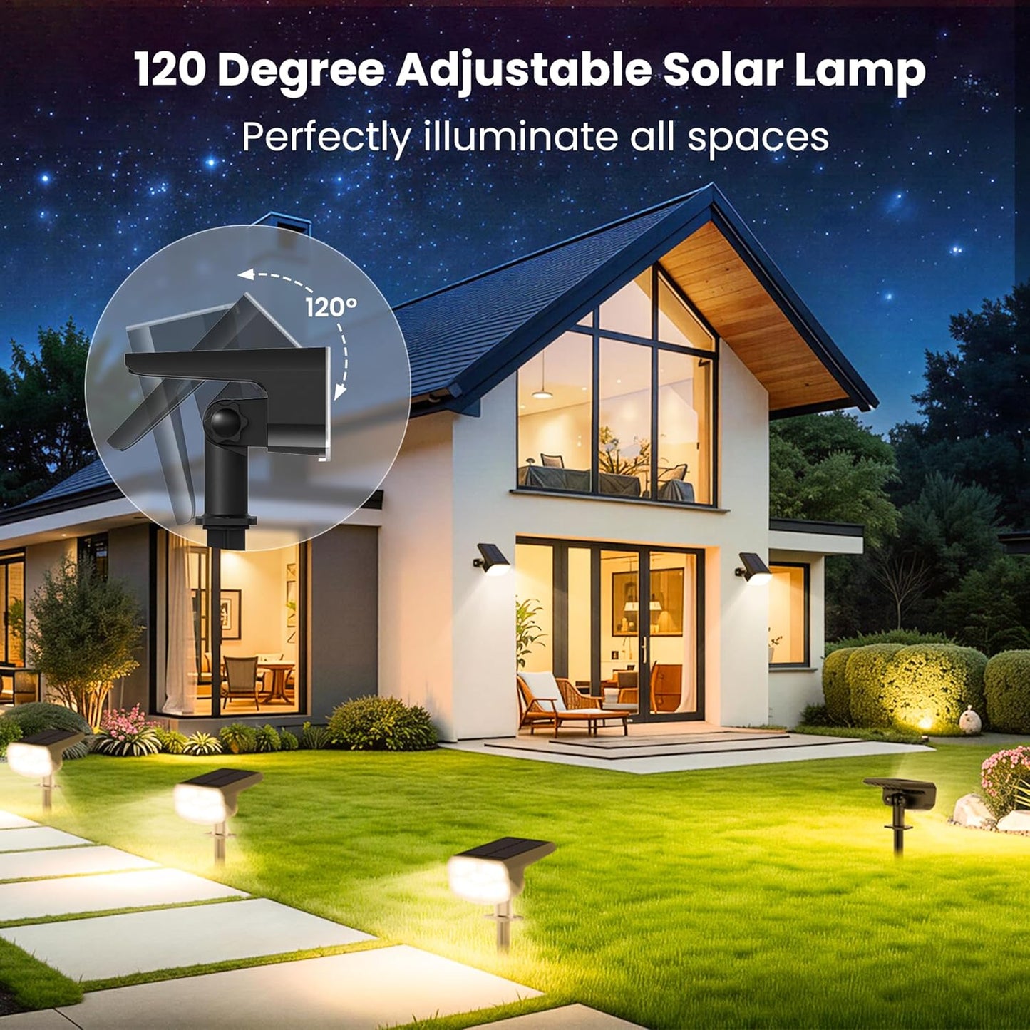 JEJOT Solar Lights Outdoor Waterproof IP65, Super Bright LED, 3000K 2 Lighting Modes, Solar Powered Yard Garden Solar Spot Lights for Outside Landscape Auto On/Off -4 Pack