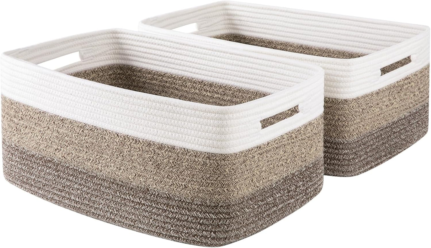 OIASKET Large Storage Basket for Organizing, Woven Rope Basket for Shelves, Closet Organizer Bins for Clothes, Blanket, Toys, Baby Nursery Storage, 17.7" x 13" x 7.87", 2 Packs Yellow