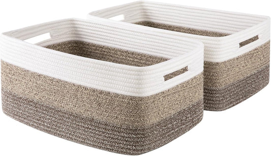OIASKET Large Storage Basket for Organizing, Woven Rope Basket for Shelves, Closet Organizer Bins for Clothes, Blanket, Toys, Baby Nursery Storage, 17.7" x 13" x 7.87", 2 Packs Yellow