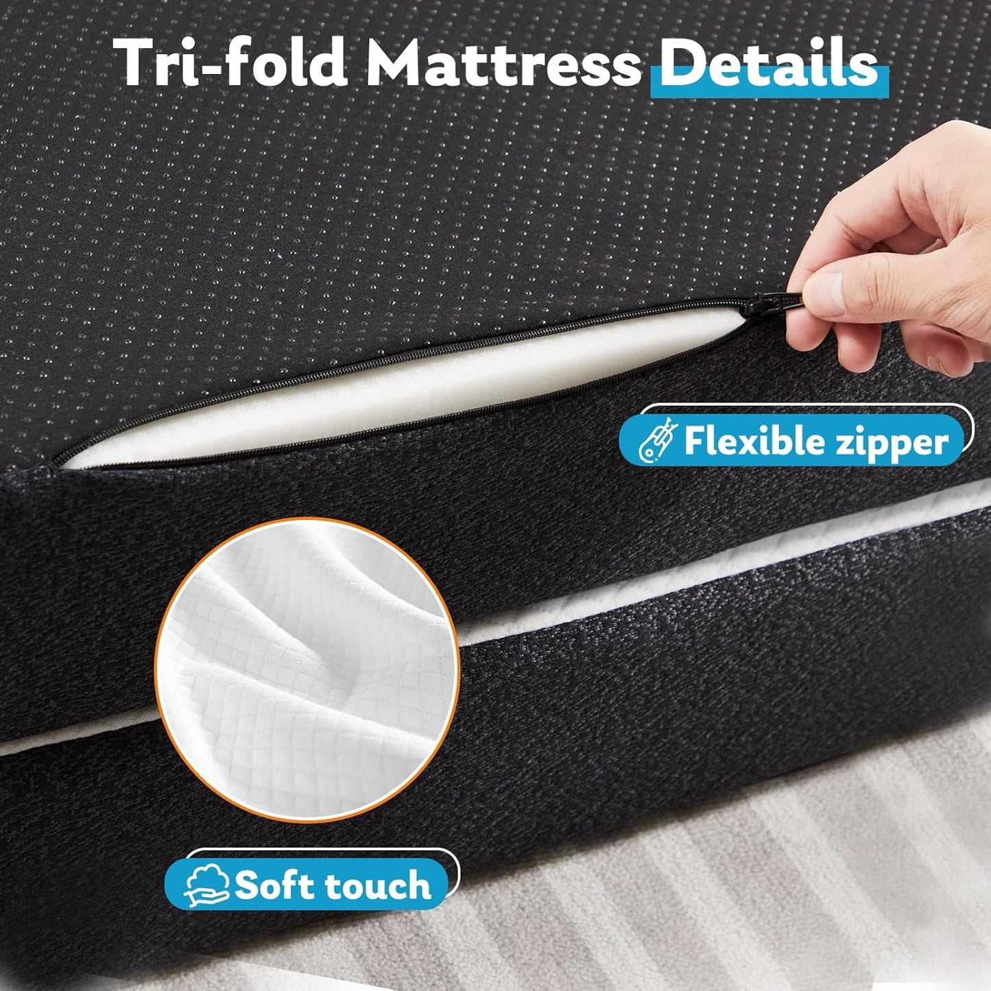 Tri-Fold Twin Memory Foam Pads, 3 inch Folding Topper with Washable Cover, Portable Non-Slip Guest Floor Bed for Camping Travel – Ideal for Overnight Guests, RV, and Outdoor Adventures