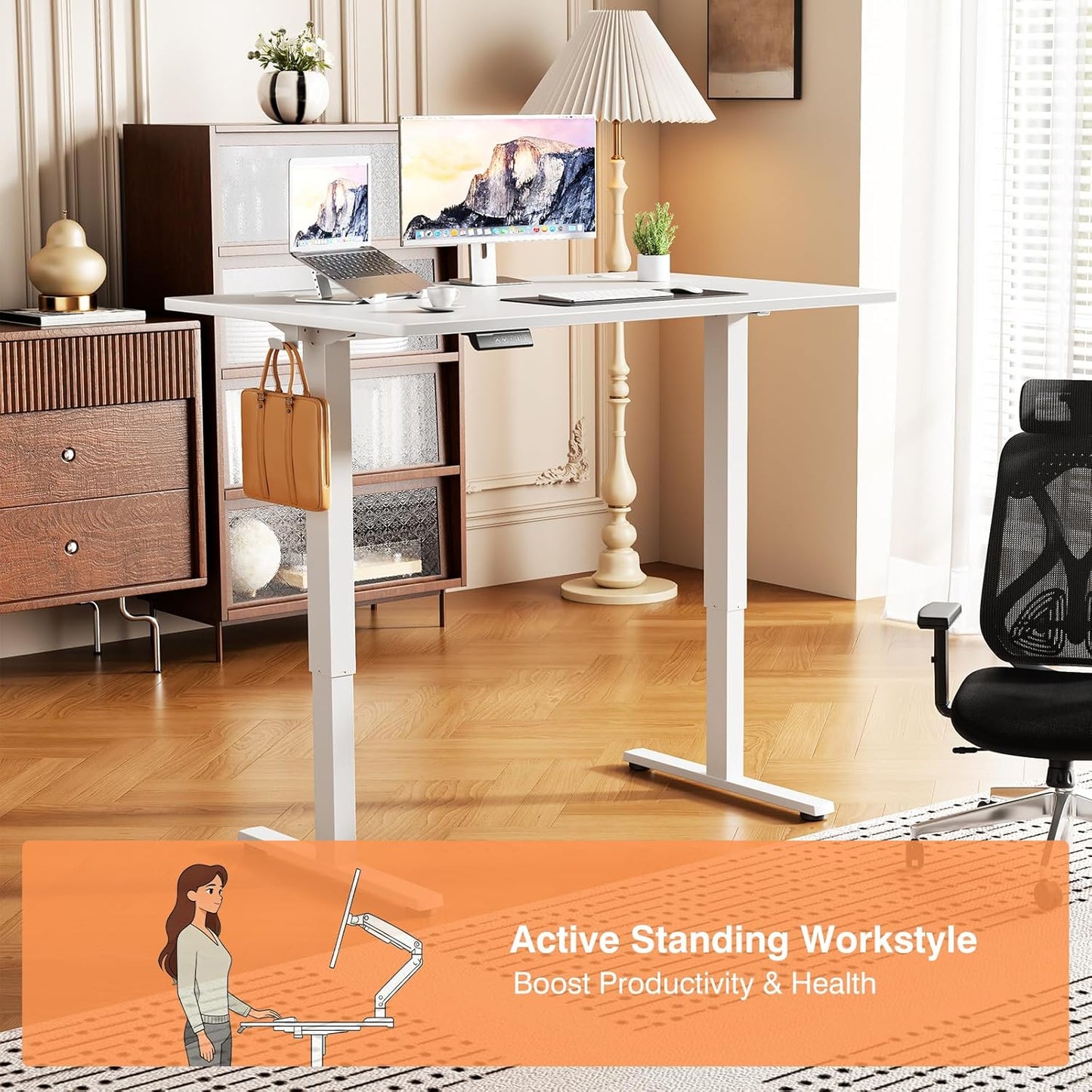 Sweetcrispy Electric Standing Desk Adjustable Height, 40x24 Inch Sit Stand Up Home Office Desks Computer Workstation PC Work Table with 3 Memory Preset Splice Wood Board Metal Frame, White