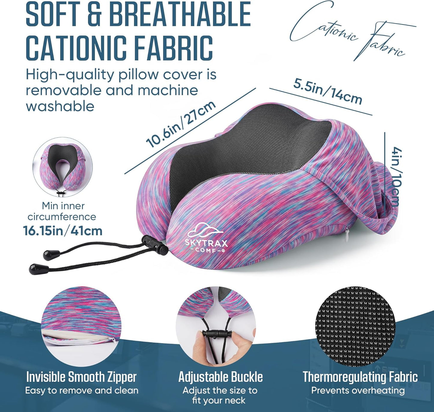 Travel Pillow with Extra Large Hood for Airplane Long Flights Privacy and Comfort Memory Foam with Skin-Friendly Cover for Road Trip Head&Neck Support for Plane Office Cars Sleeping & Rest(Colorful)