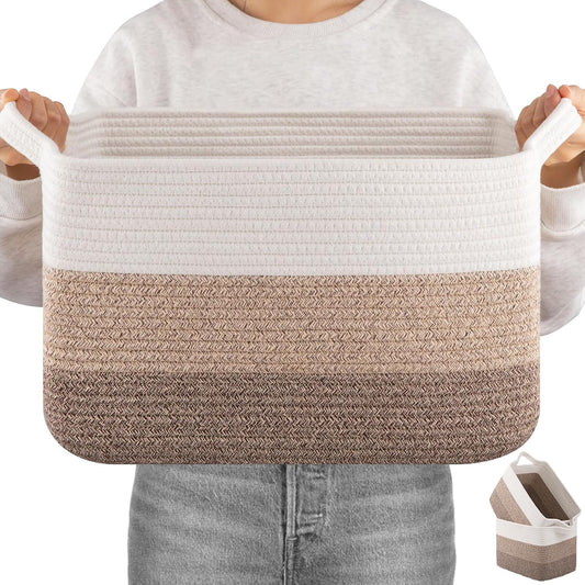 OIAHOMY Woven Storage Basket, Cotton Rope Baskets for Toys,Towel, Clothes, Used to Bathroom,Living Room,Nursery,Bedroom, 16"x12"x10"- Pack of 3, Gradient Yellow