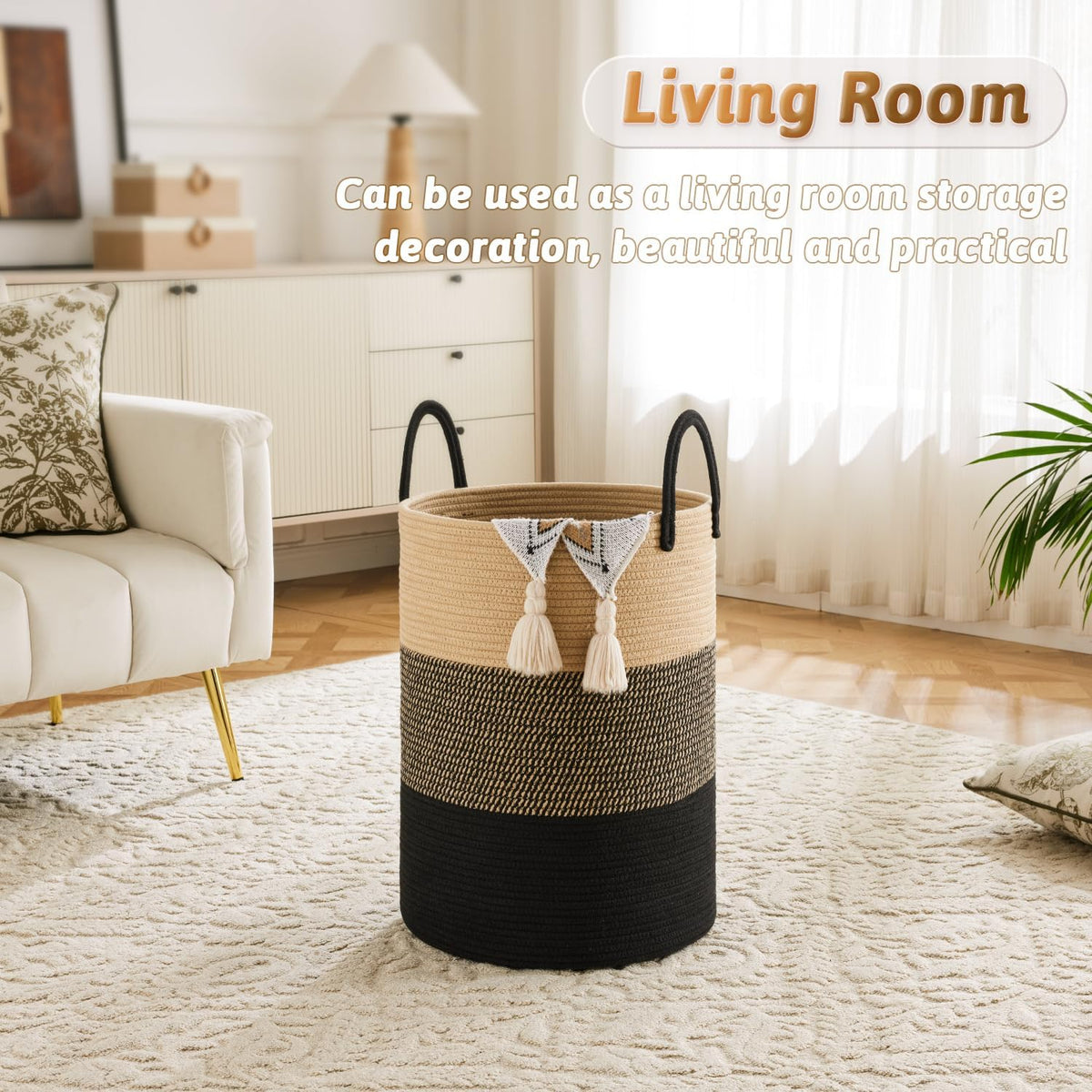 Artfeel Laundry Basket,Woven Cotton Rope Laundry Hamper,60L for Decorative Storage of Dirty Clothes,Toys and Blankets in Bathroom,Bedroom and Living Room