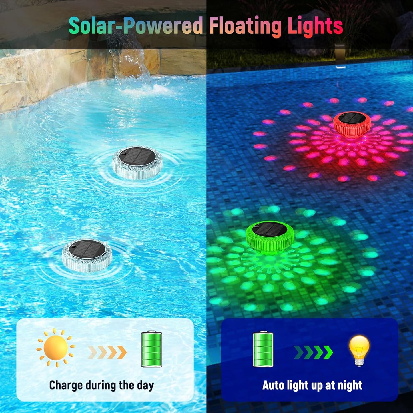 VICHTOP Solar Floating Pool Lights - 2 Pack, RGB Color Float Pool Lights, IP68 Waterproof, Pool Decor Lighting Accessories for Inground, Above Ground Pools, Outdoor, Garden