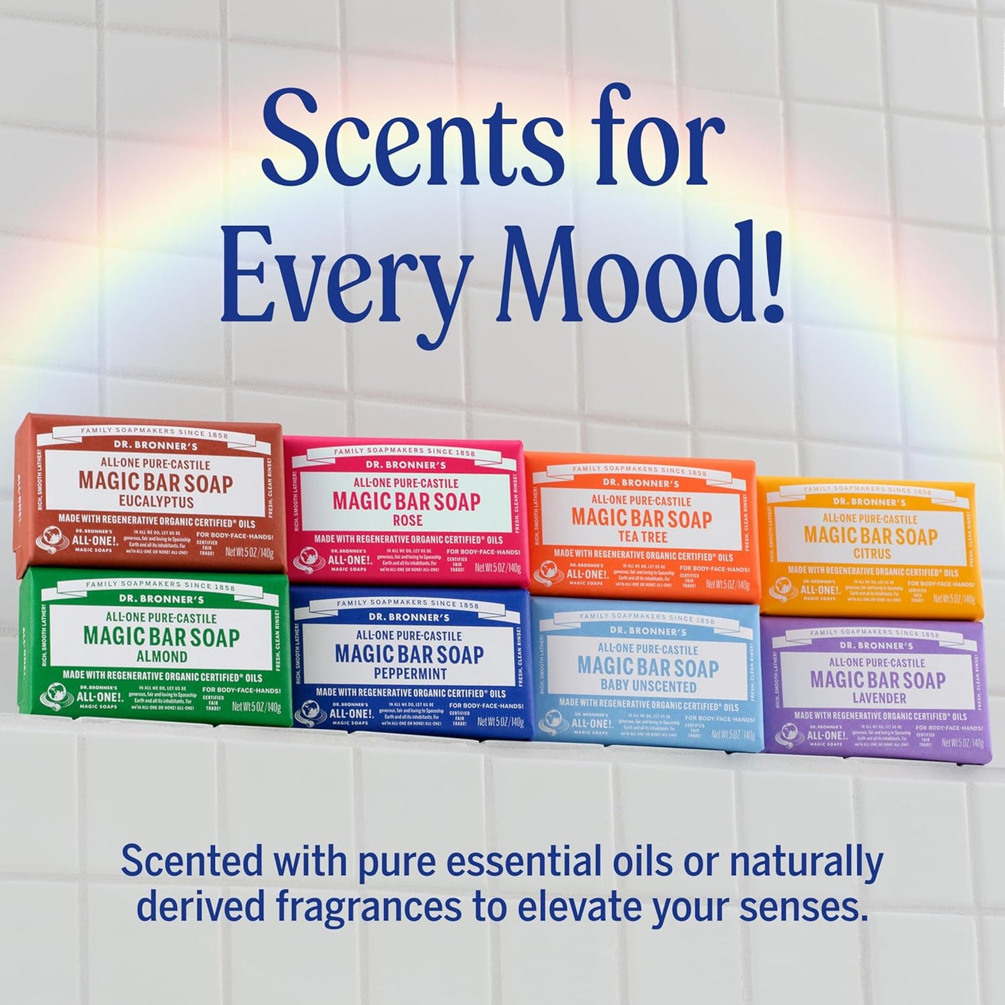 Dr. Bronner's Pure-Castile Magic Soap Bars (Peppermint, 5 oz, 6-Pack) - Made with Regenerative Organic Certified Oils - For Face, Body & Hair - Gentle, Vegan - Bar Soaps for Men & Women