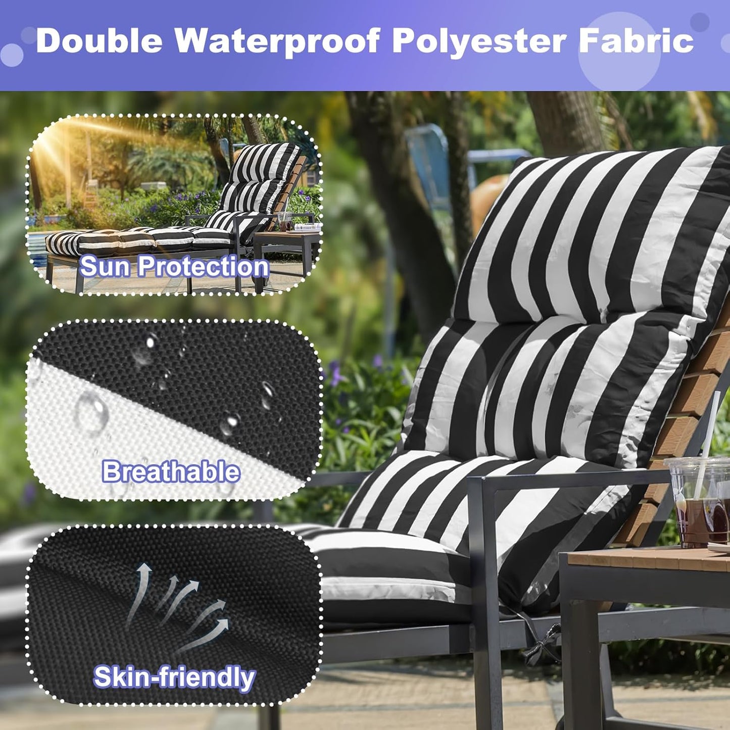 Outdoor Lounge Chair Cushions, 74.4 x 22 x 4.7 Inches Waterproof Fade Resistant Patio Cushion for Chaise Lounger