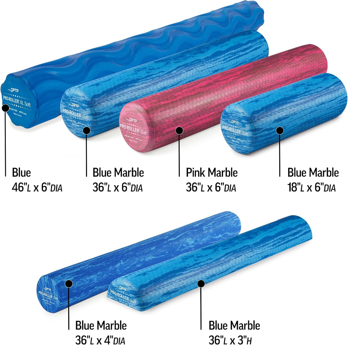 OPTP PRO-Roller Soft Density Foam Roller – Half-Round, Blue, 36"L x 3"H