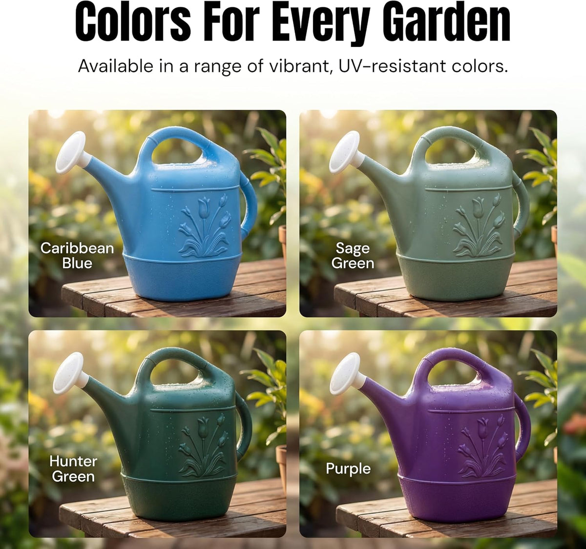 PMU 2 Gallon Watering Can - Garden Watering Can for Indoor & Outdoor Plants - Plastic Water Can with Detachable Sprinkler Head - Large Water Pot, Made in USA - Sage Green Pkg/3