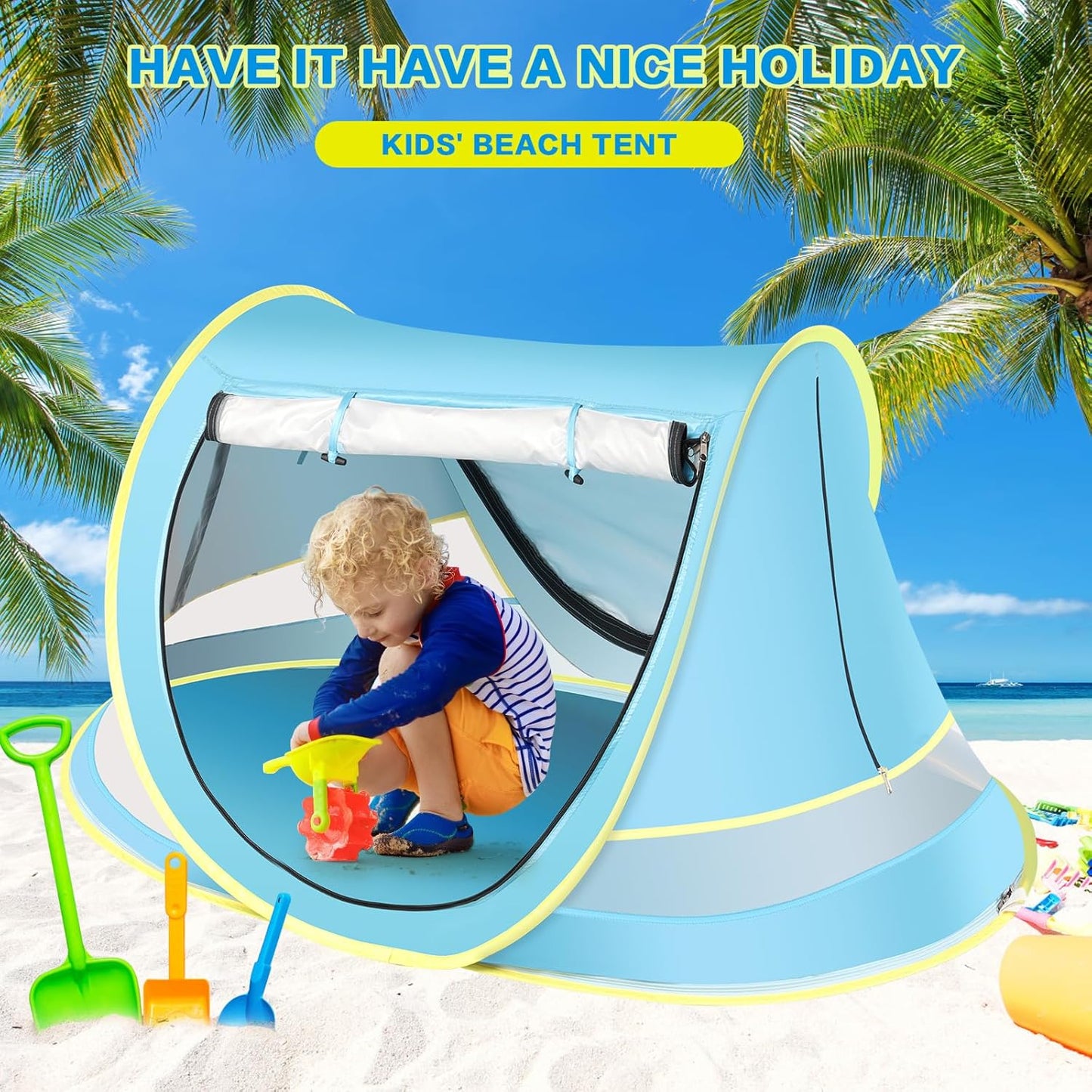 Baby Beach Tent, Pop Up Toddler Travel Bed for Boys or Girls, Sun Shade for Toddler Camping, Infant Portable Sun Shade, Summer Beach Baby