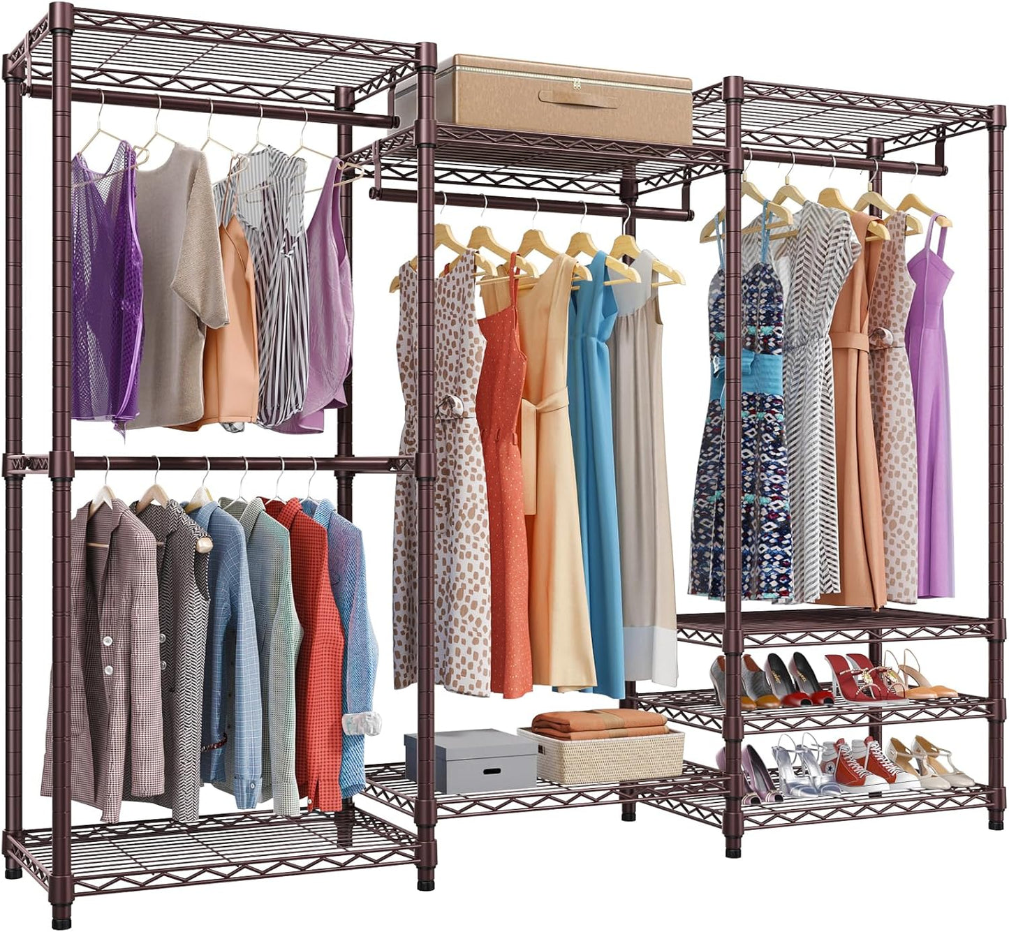 VIPEK V5 Portable Closet Wardrobe Heavy Duty Clothes Rack Metal Freestanding Clothing Racks, Adjustable Custom Closet Racks with 4 Hanging Rods & 8 Shelves, 68.9" Lx15.7 Wx76.4 H, Bronze