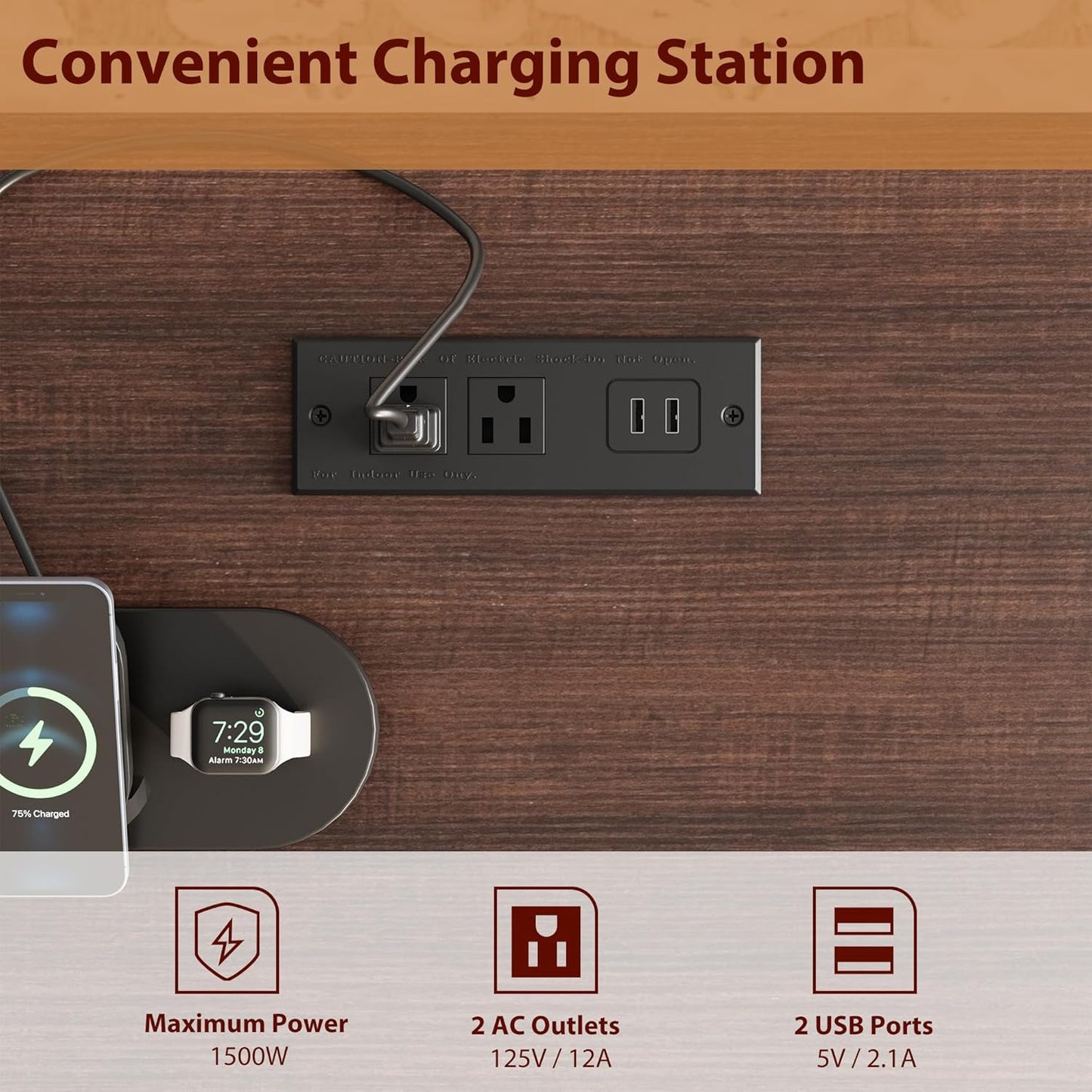 GarveeHome Executive Desk with File Drawers, Farmhouse Home Office Desk with Charging Station, 60 in Wooden Computer Desk with Cabinet Storage for Work Study Writing, White Walunt