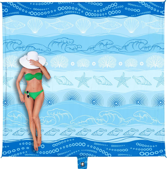 WEKAPO Beach Blanket Waterproof Sandproof Oversized Extra Large Sand Free Beach Mat with Stakes, Storage Bag - Essentials for Outdoor Beach, Picnic (Bohemian Starfish, 8 X 7 FT (1~4 Person))