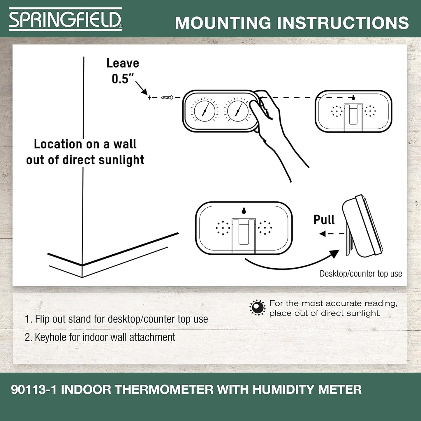 Springfield Color Track Humidity Meter and Indoor Thermometer, Analog Weather Station for the Bedroom, Nursery, Storage, and Inside the Home