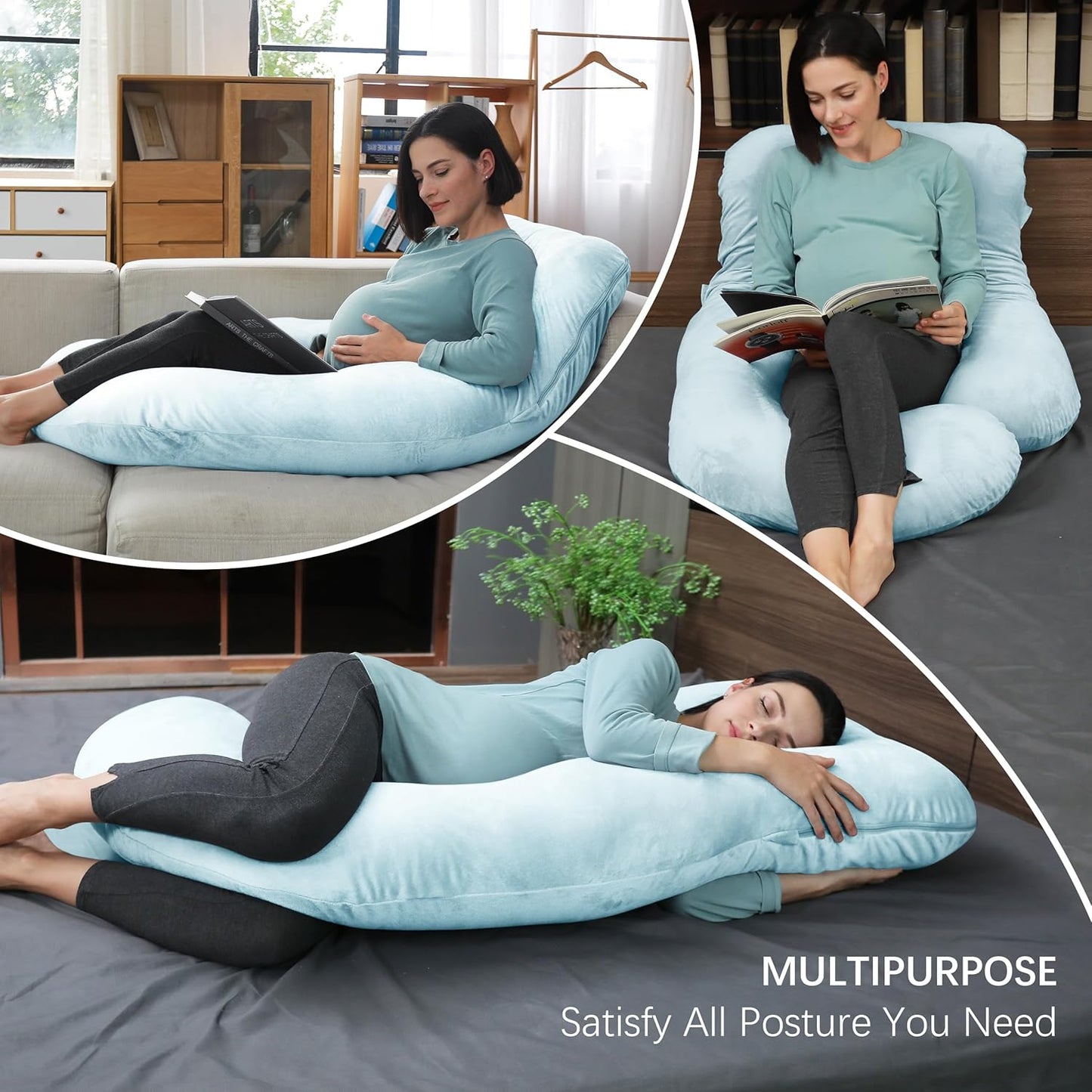 MOON PARK Pregnancy Pillows for Sleeping - U Shaped Full Body Maternity Pillow with Removable Cover - Support for Back, Legs, Belly, Hips - 57 Inch Pregnancy Pillow for Women - Aqua