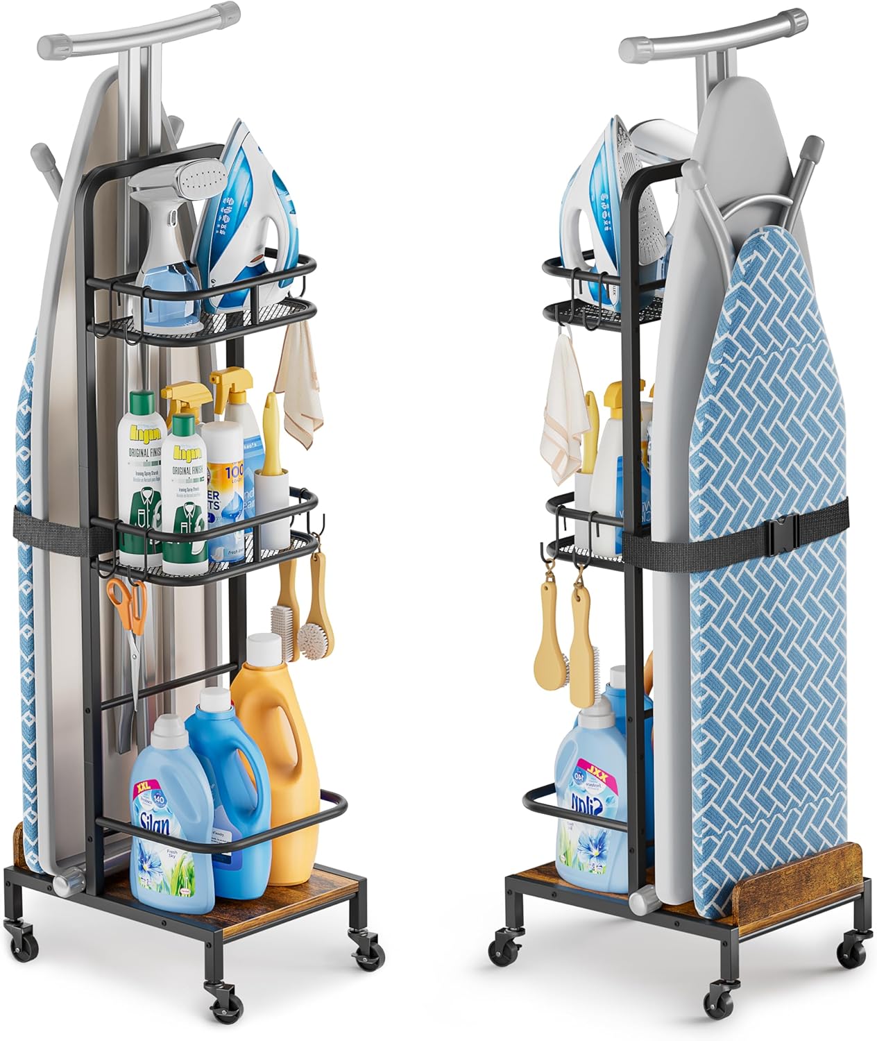 Ironing Board Hanger,Iron and Ironing Board Holder No Wall Mount,Laundry Room Organization and Storage Cart with Iron Stand,Narrow Laundry Shelves Organizer Cabinet,Laundry Room Essentials Accessories