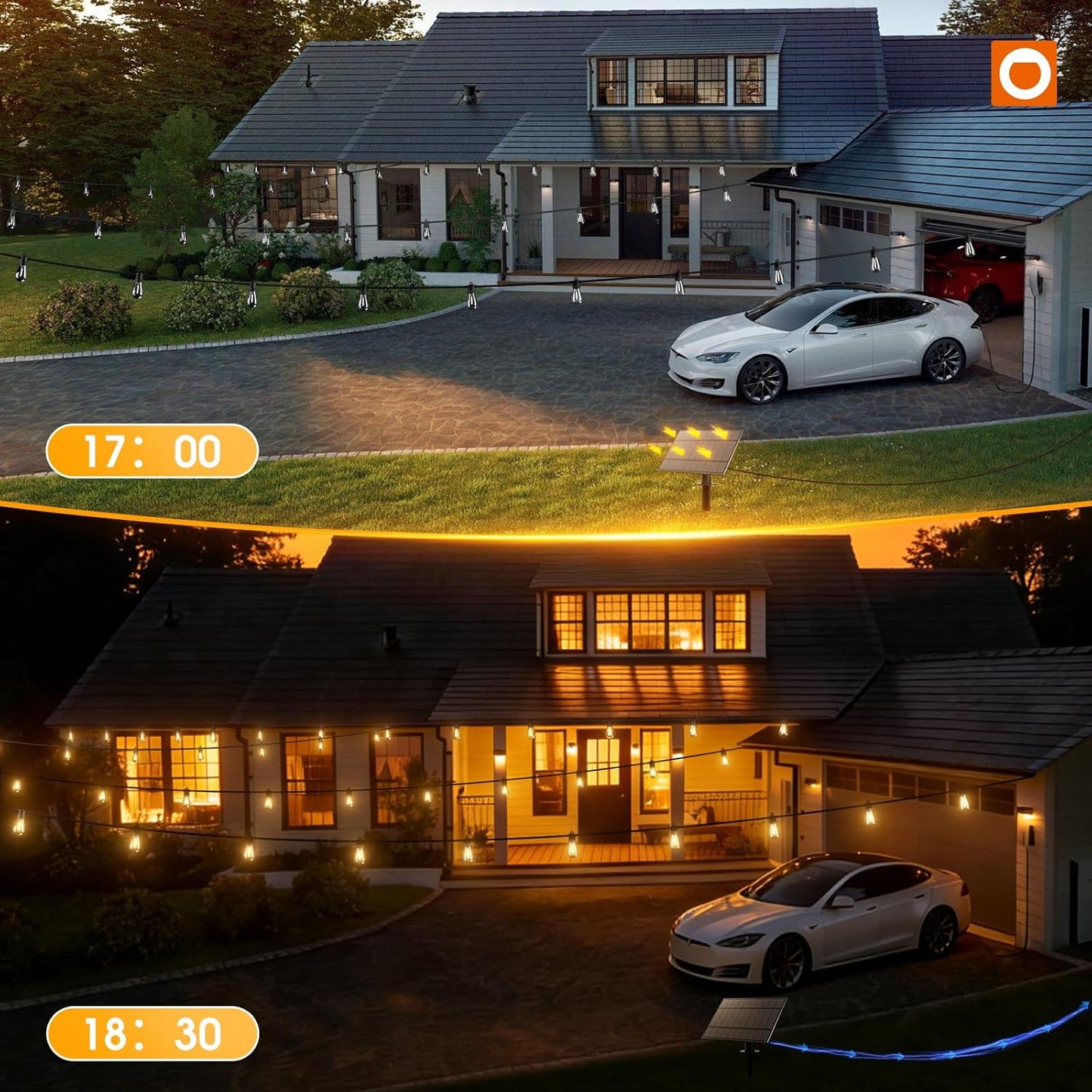addlon 54FT(48+6) Solar String Lights Outdoor Waterproof with USB Charging & Remote Control - Dimmable Solar Power Patio Lights with LED Bulbs for Porch, Garden, Yard, Market, Bistro - Last for 20+Hrs