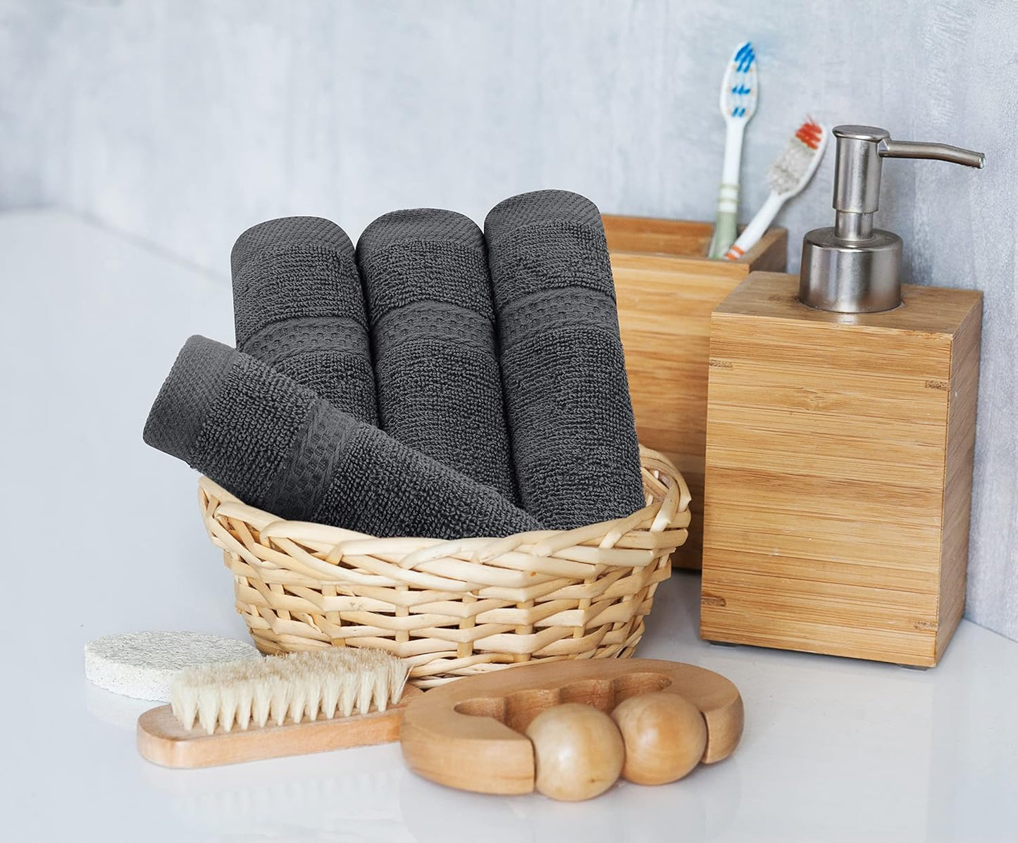 Utopia Towels 8 Piece Luxury Towel Set – Majestic Plush, Super Absorbent & Quicker-to-Dry, Thick 100% Ring Spun Cotton Towels for Bathroom, Spa & Hotel – 2 Bath, 2 Hand, 4 Washcloths, Grey
