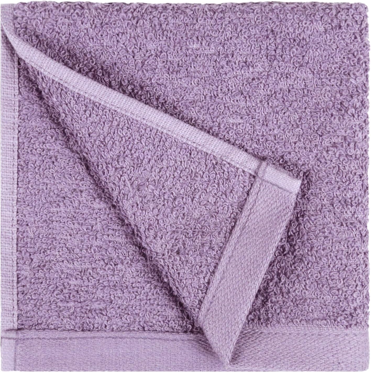 Amazon Basics Highly Absorbent, Fast Drying 100% Cotton Washcloths for Bathroom, Machine Washable, 12 x 12 inches, Lavender, 24-Pack