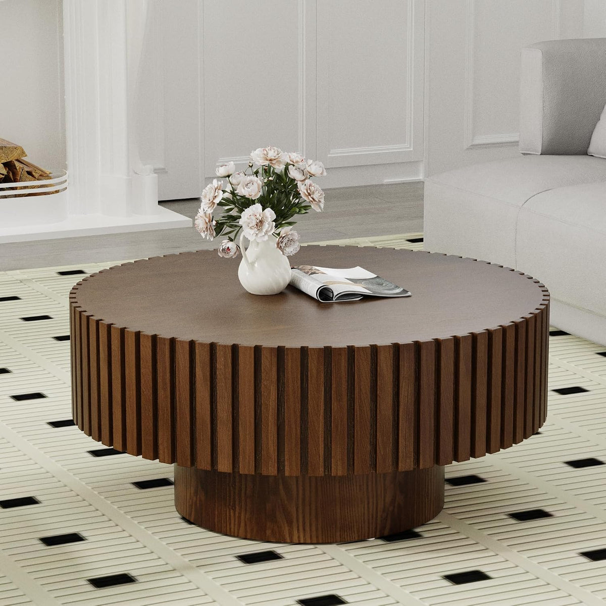 Modern Round Coffee Table for Living Room (Round Dark Brown)
