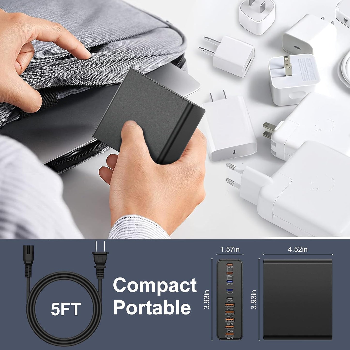 800W USB C Charger Block,10-Port GaN Charging Station | Aexhend Fast Charging Type C & USB A Wall Charger Adapter for MacBook Pro/Air,iPhone,iPad,Dell XPS, Galaxy (Bright Black)