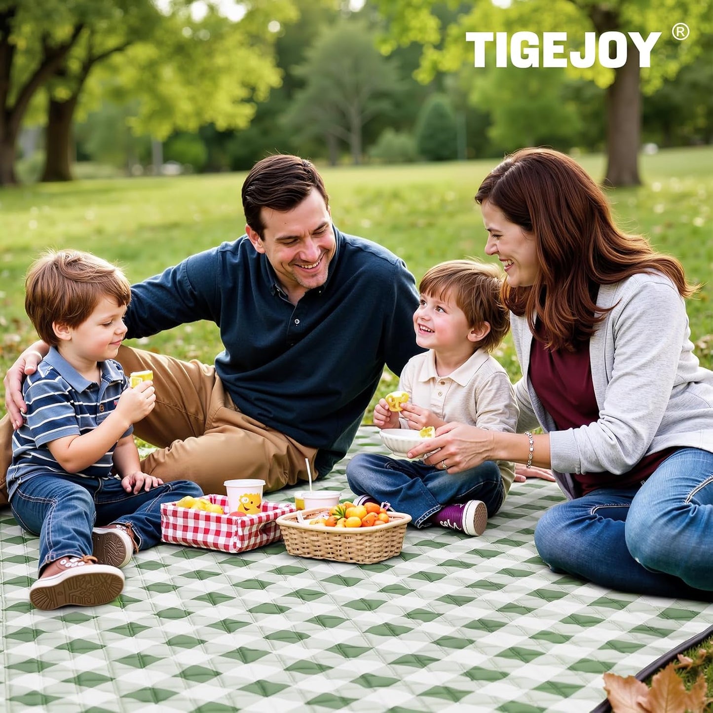 TigeJoy Extra Large Picnic Blanket Waterproof Foldable 80''x80'', Outdoor Picnic Mat Beach Blanket Sandproof for Park, Grass, Travel, Hiking, Camping Essentials, Gingham Picnic Blanket