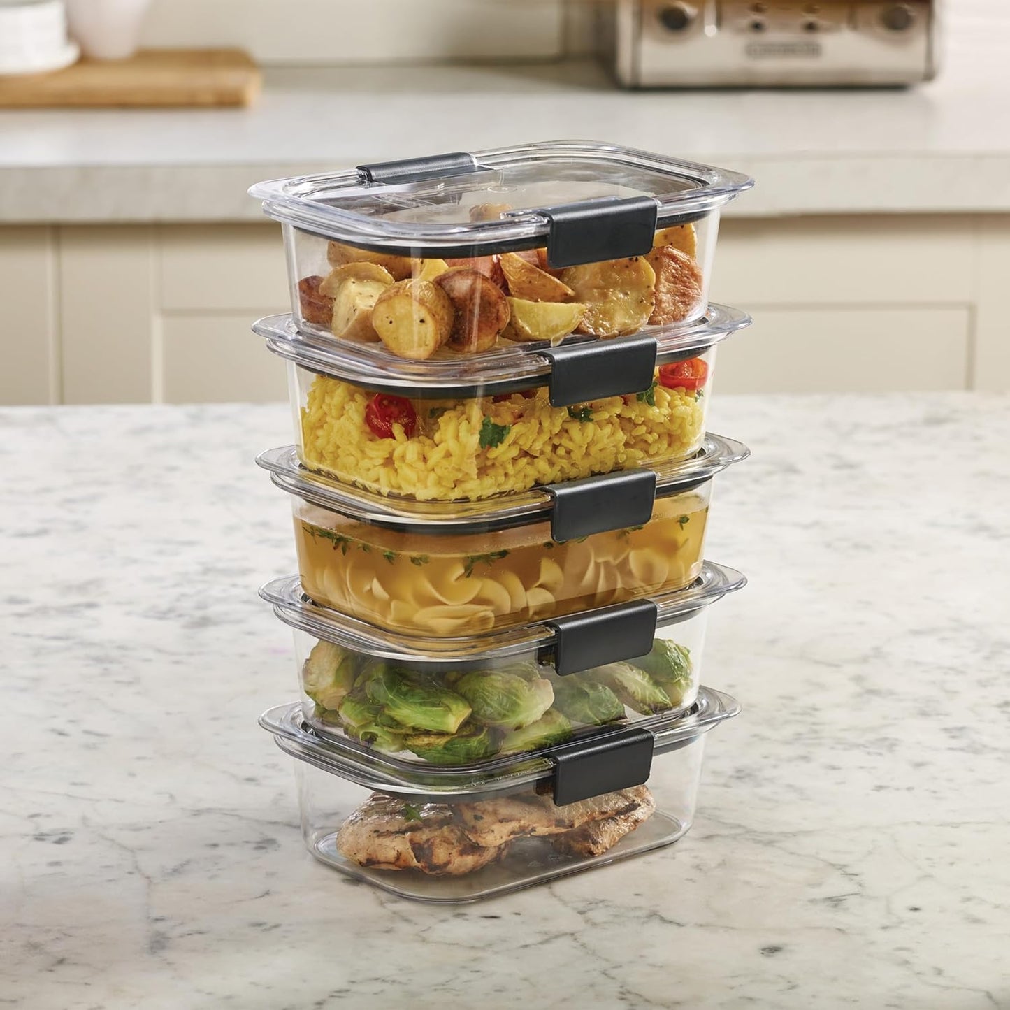 Rubbermaid Brilliance Tritan Plastic Food Storage Containers BPA Free Airtight Lids Ideal for Lunch Meal Prep & Leftovers Set of 5 (3.2 Cup)
