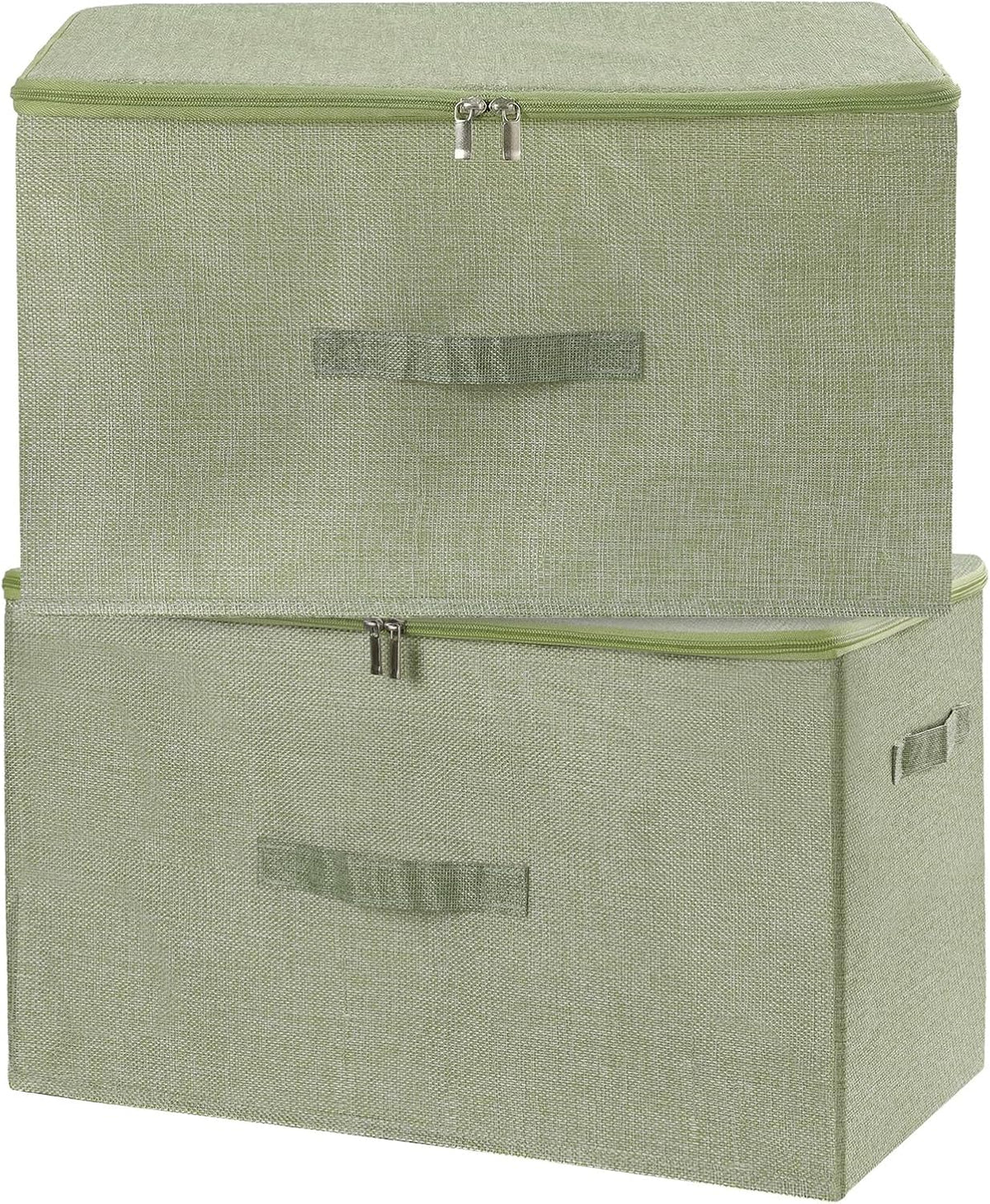 ANMINY Fabric Storage Bins with Zipper Lids, 20"x15"x12", Green, 2 PCS