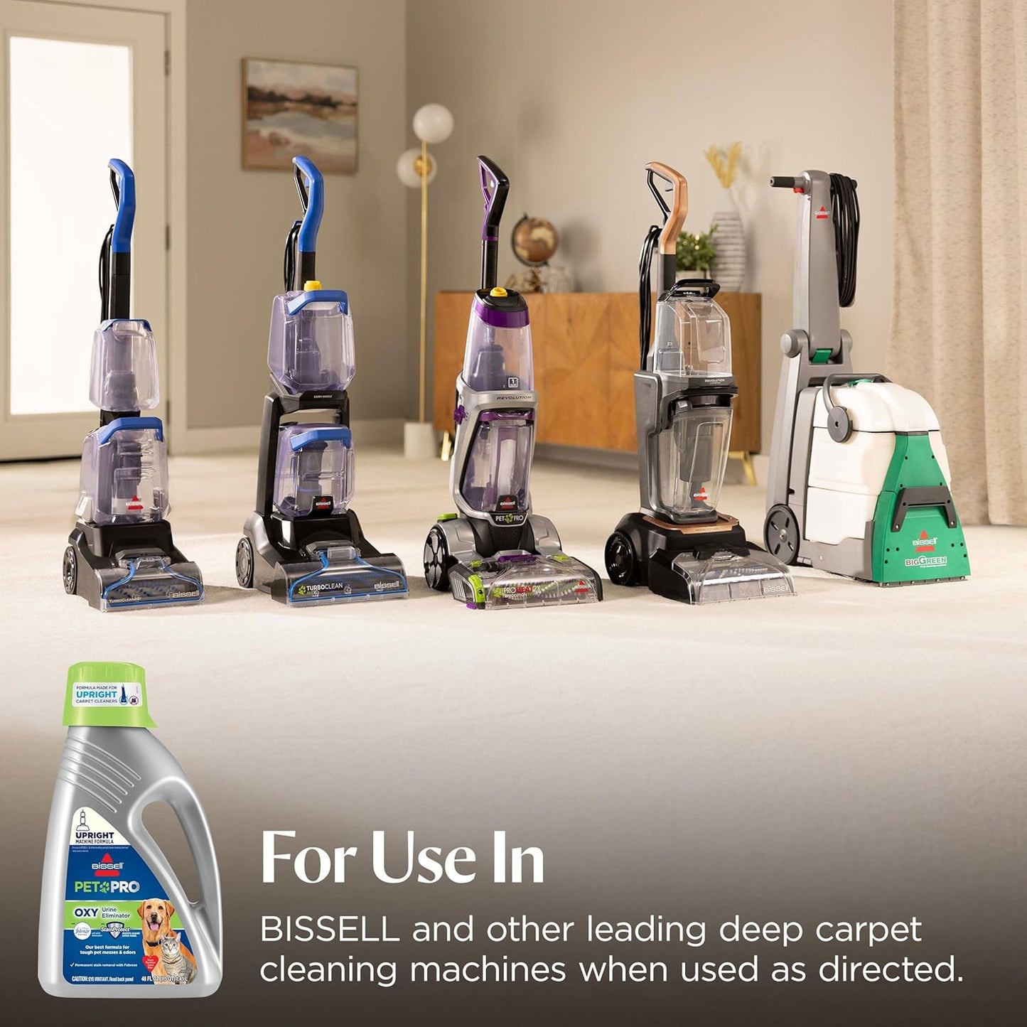 Bissell PET PRO OXY Urine Eliminator with Febreze Carpet Deep Clean Solution, with StainProtect Technology, for use in leading upright carpet cleaners, 48oz, Our best formula for pet messes & odors