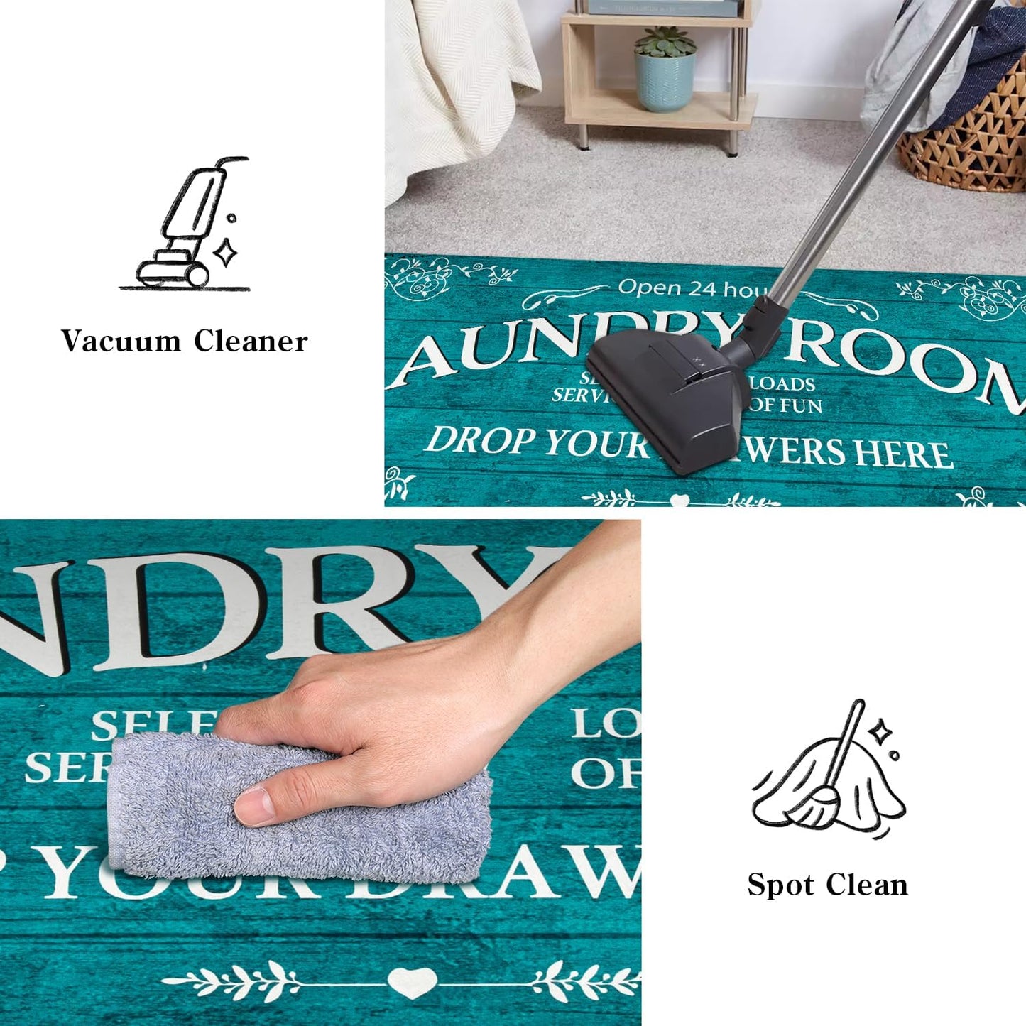 Lahome Remi Farmhouse Laundry Room Rug Runner 20"x59" Laundry Rugs and Mats for Laundry Room Non Skid Washable Floor Carpet Runner Rug for Washroom Mudroom Kitchen Bathroom Hallway Decor, Blue
