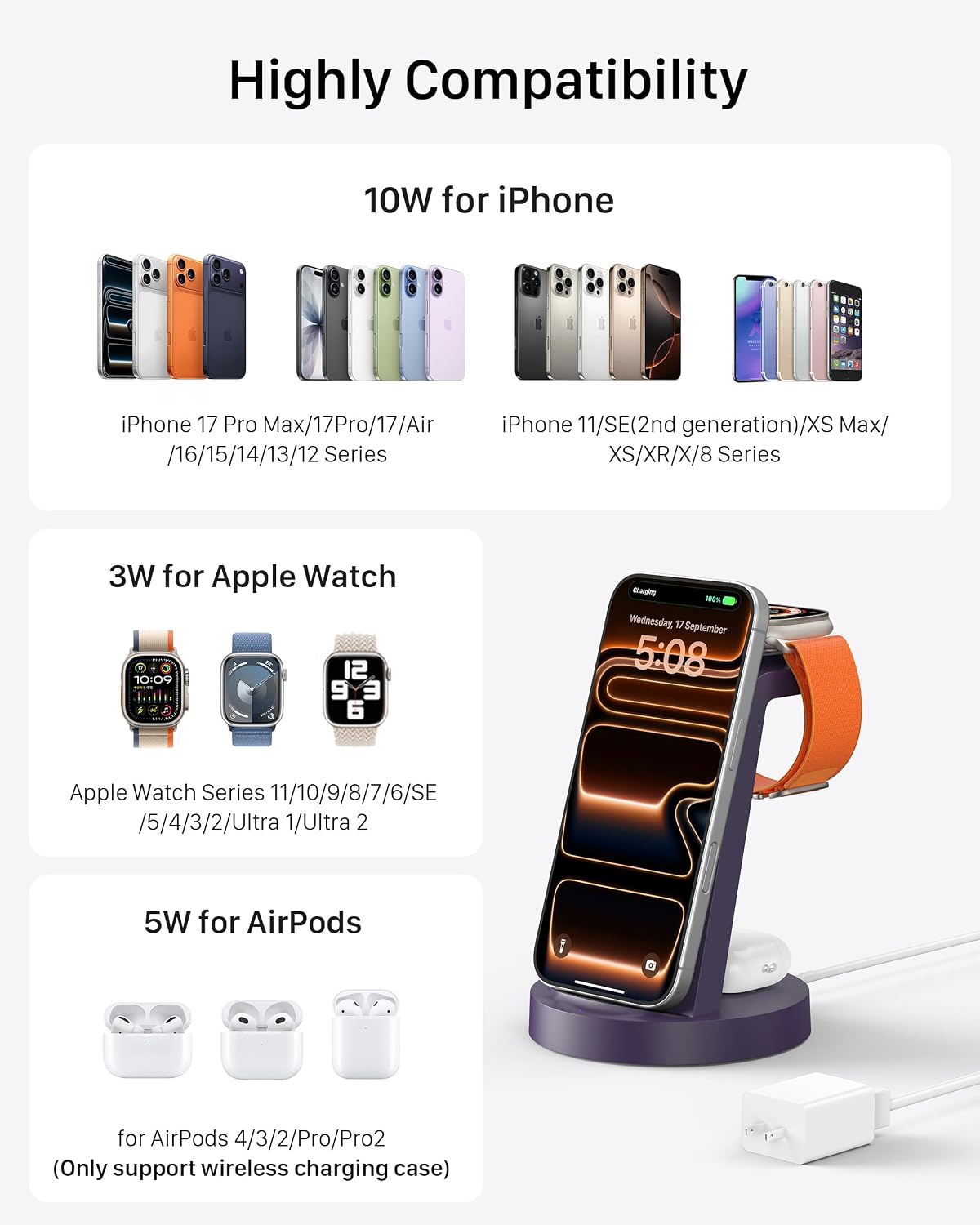 Anlmz 3 in 1 Charging Station - Wireless Charger for Apple Multiple Devices