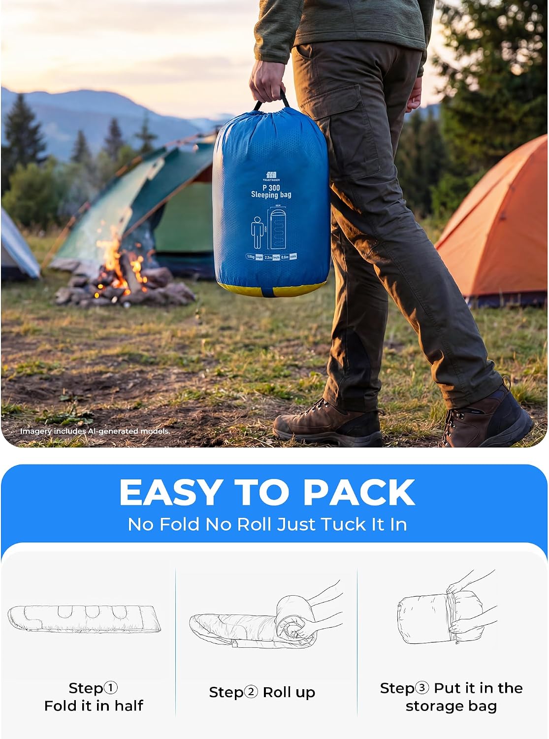 Sleeping Bag for Adults Warm Weather, Compact Lightweight Backpacking Sleeping Bag with Compression Sack, Camping Essentials Gear for Hiking Travel Climbing Outdoor & Indoor Use